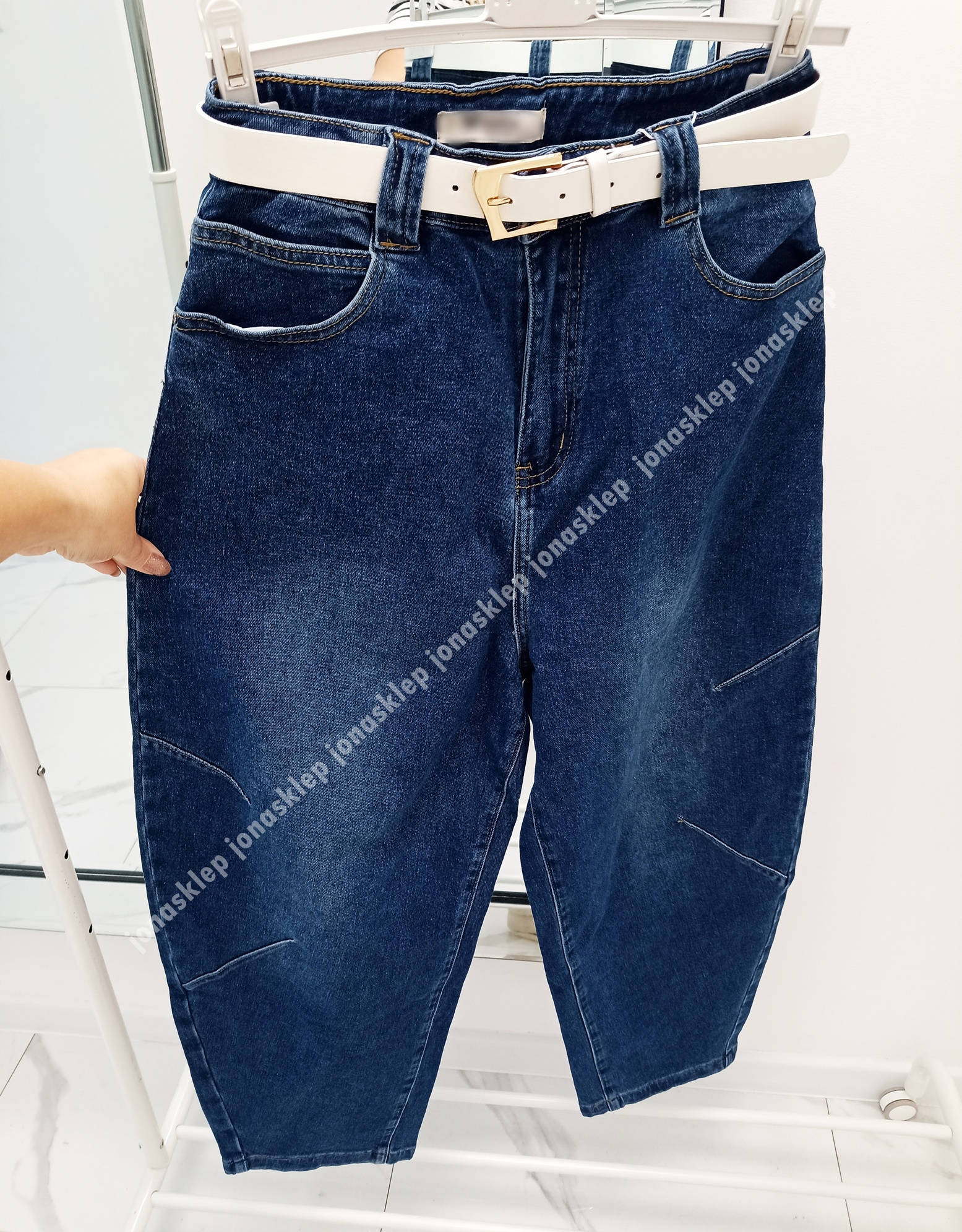 MAYBE mom fit casual blue dark przeszycia PLUS SIZE
