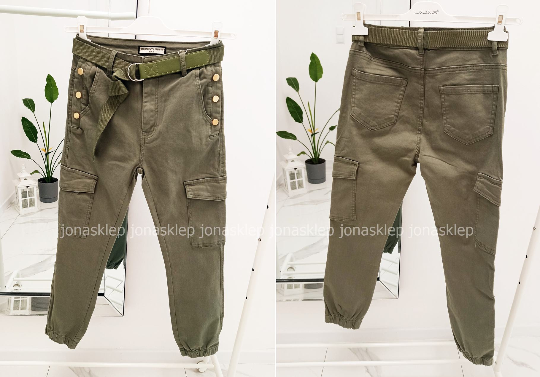 CARGO khaki BOJÓWKI guziki PASEK plus size