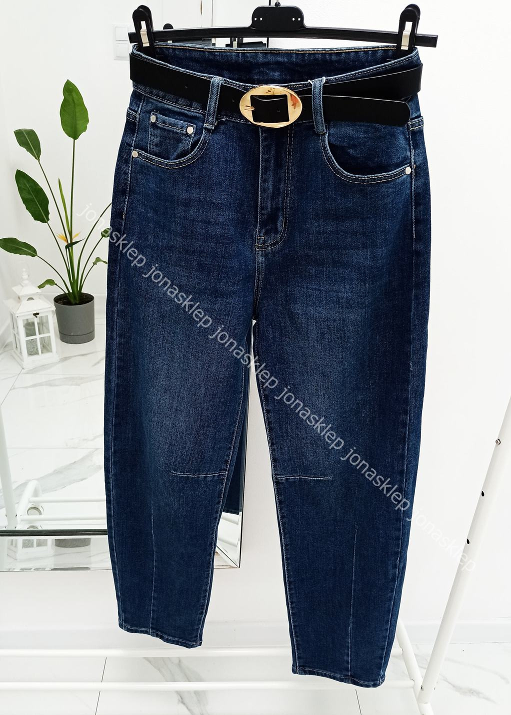 MAYBE mom fit casual blue dark przeszycia PLUS SIZE