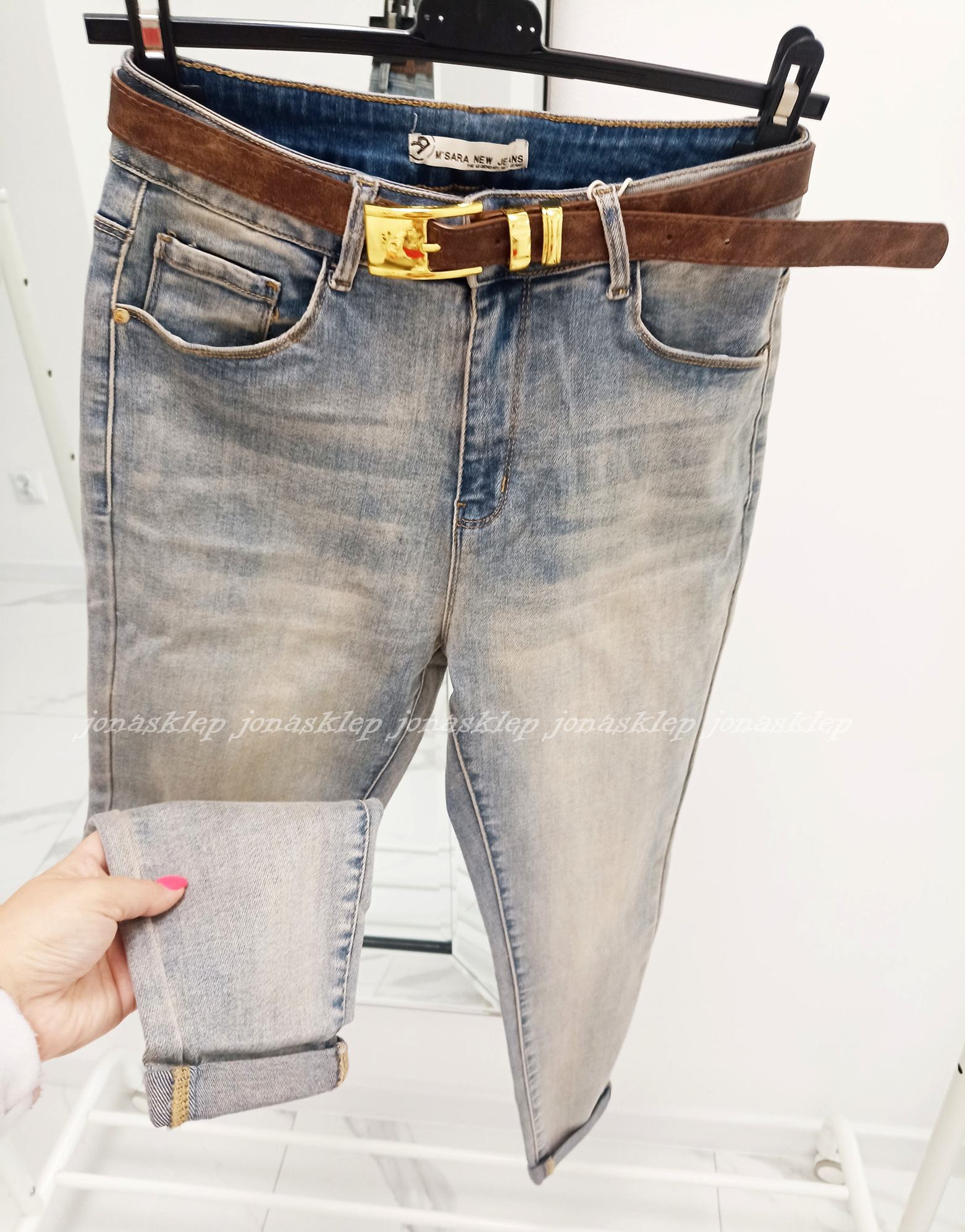 Jeansy mom fit casual baggy pasek PLUS SIZE
