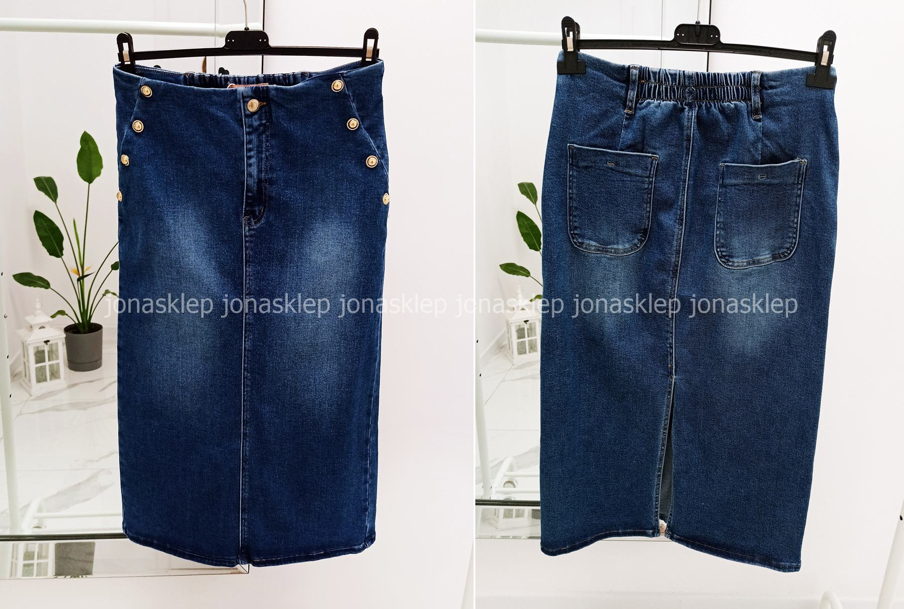 Jeansowa Spódnica MAXI MIDI rozporek guziki plus size