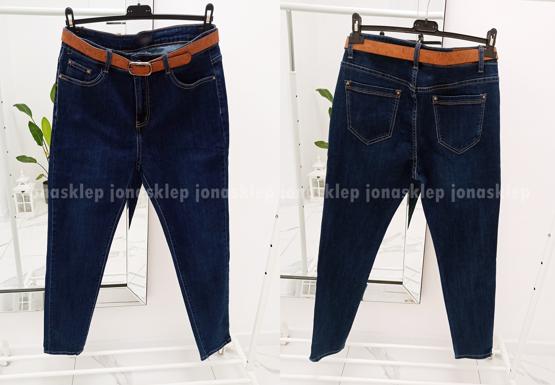 Premium jeansy DAMSKIE rurki dark blue PLUS SIZE