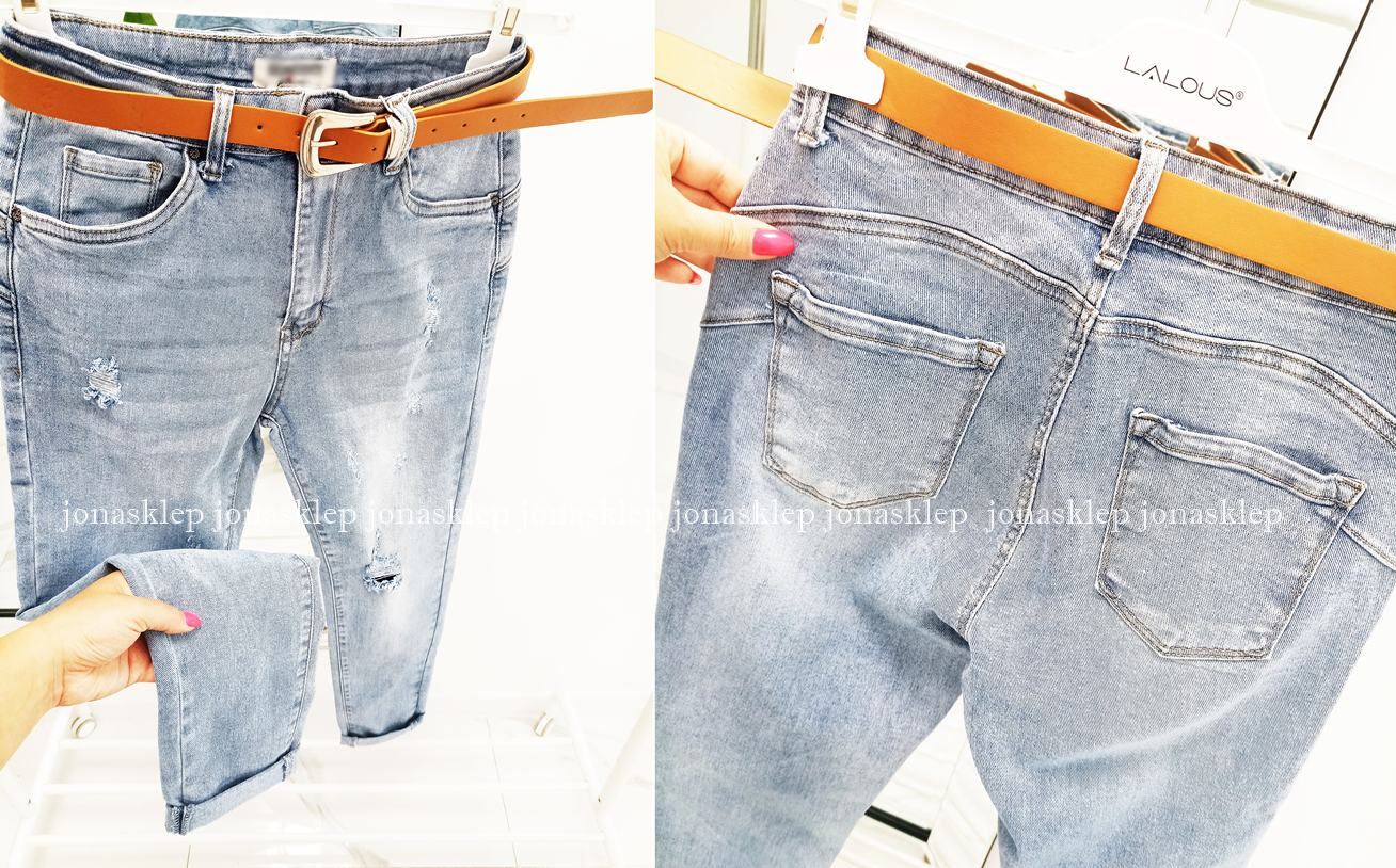 Jeansy damskie JASNE dziury pasek PLUS SIZE