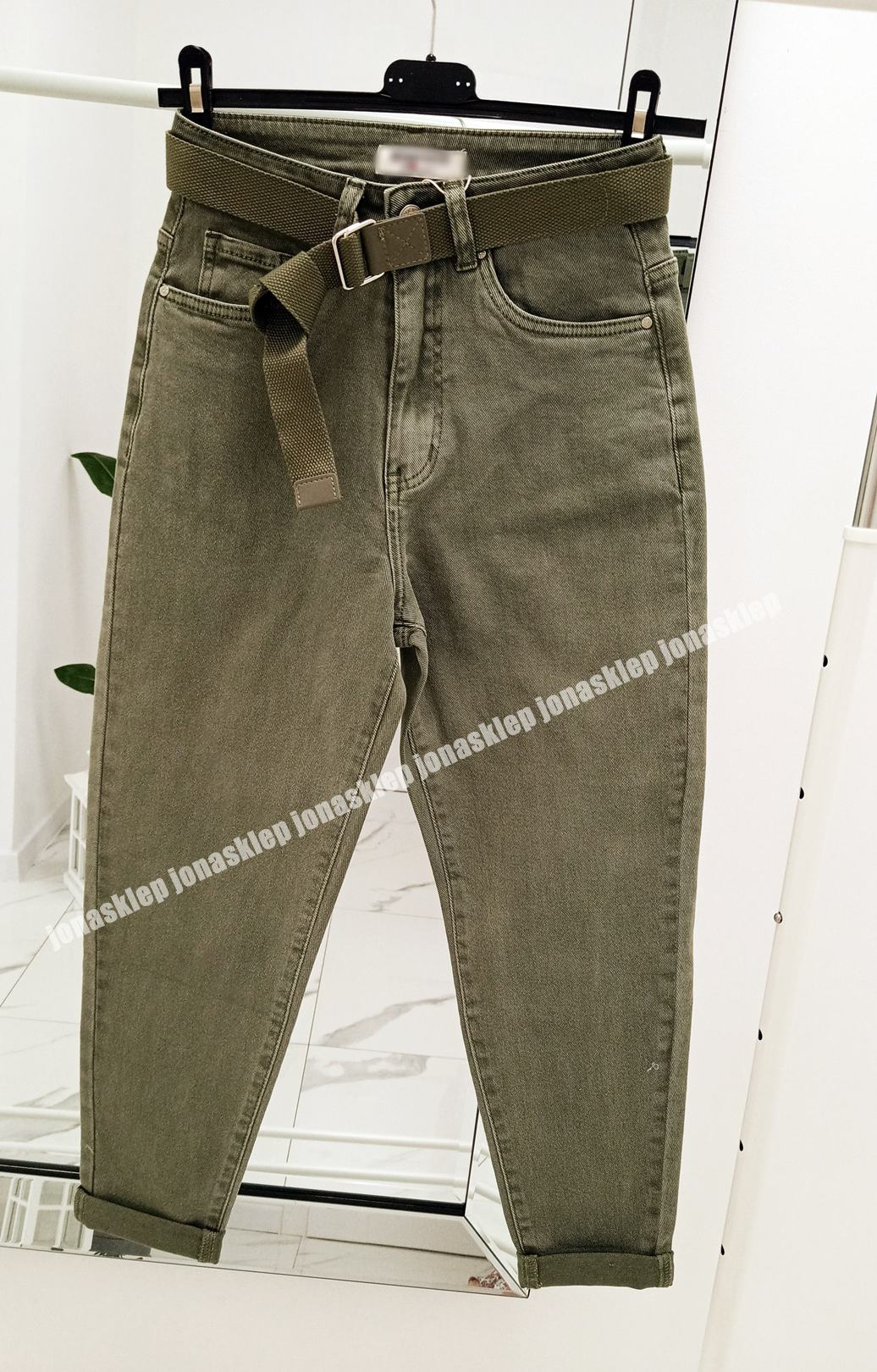 Boyfriend KHAKI luźne jeansy baggy pasek