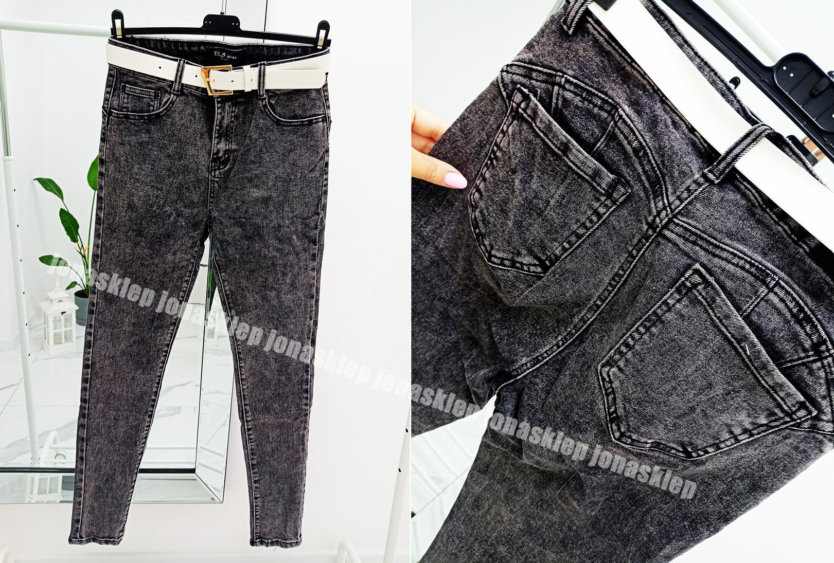 Marmurkowe czarne spodnie push up PLUS SIZE