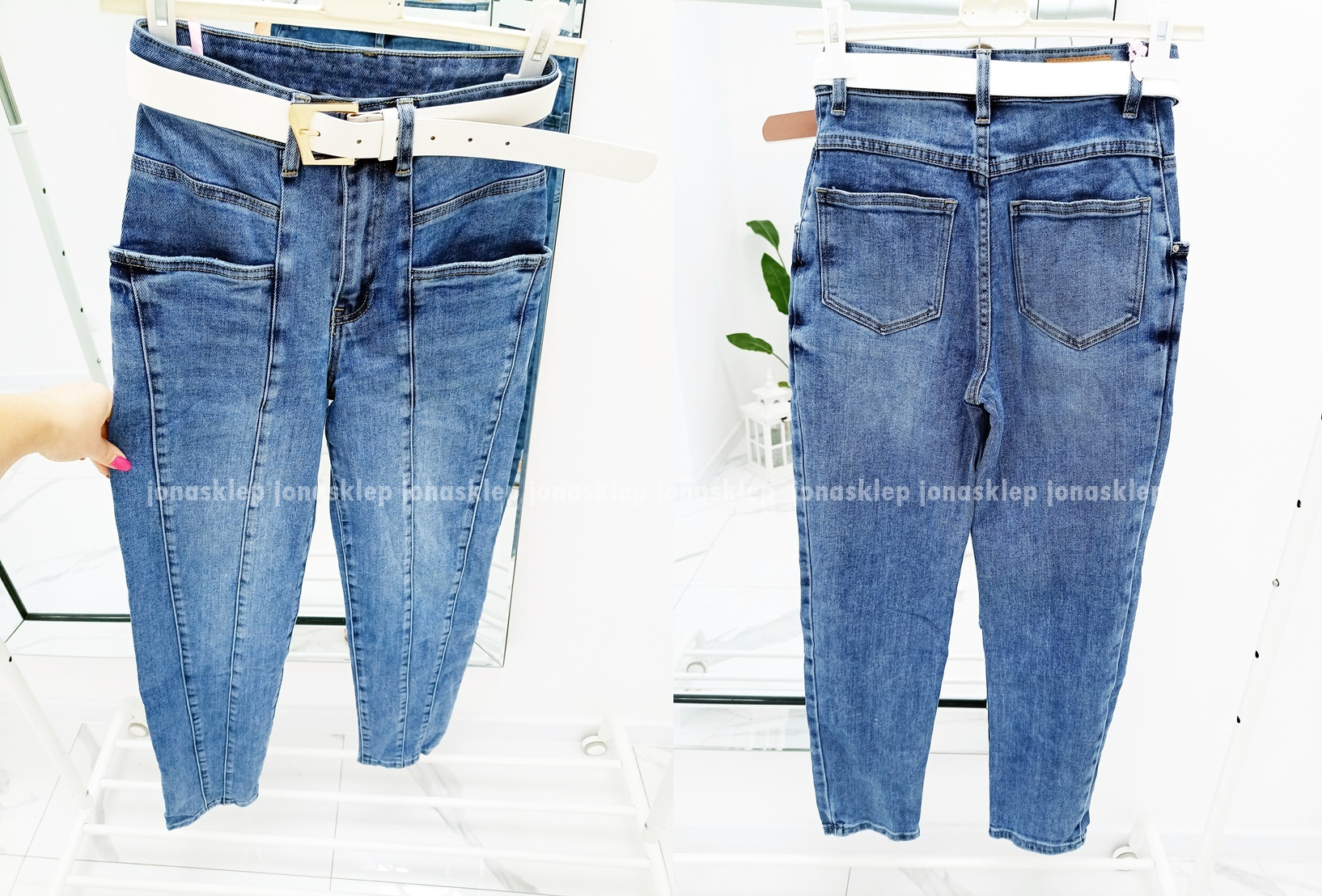 MOM JEANS BLUE przeszycia new look LUŹNE