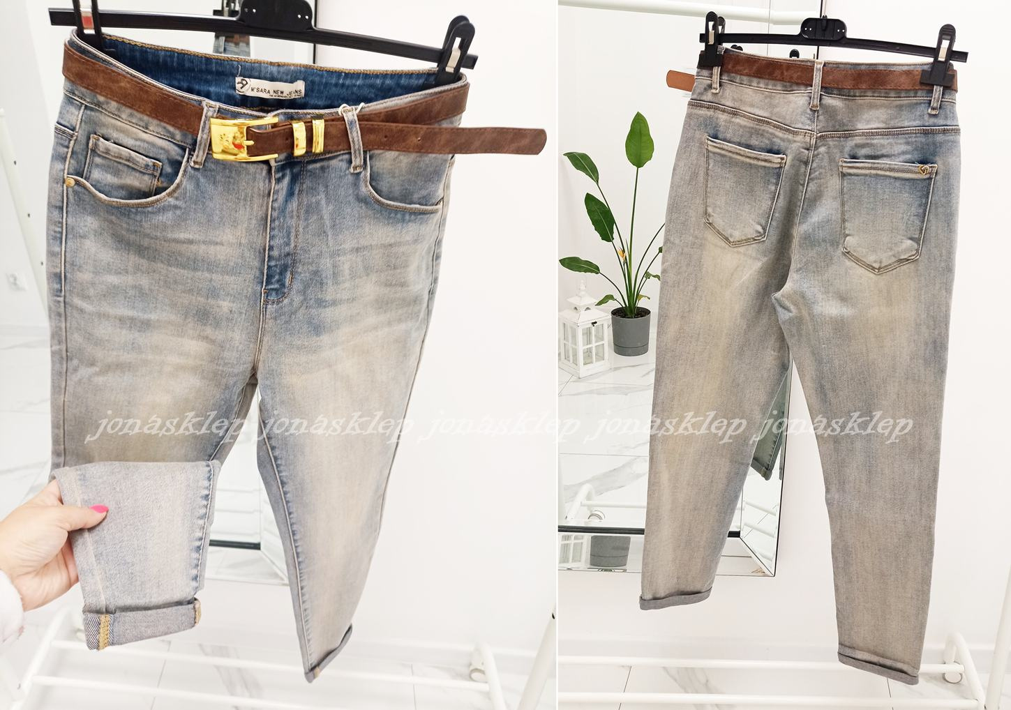 Jeansy mom fit casual baggy pasek PLUS SIZE