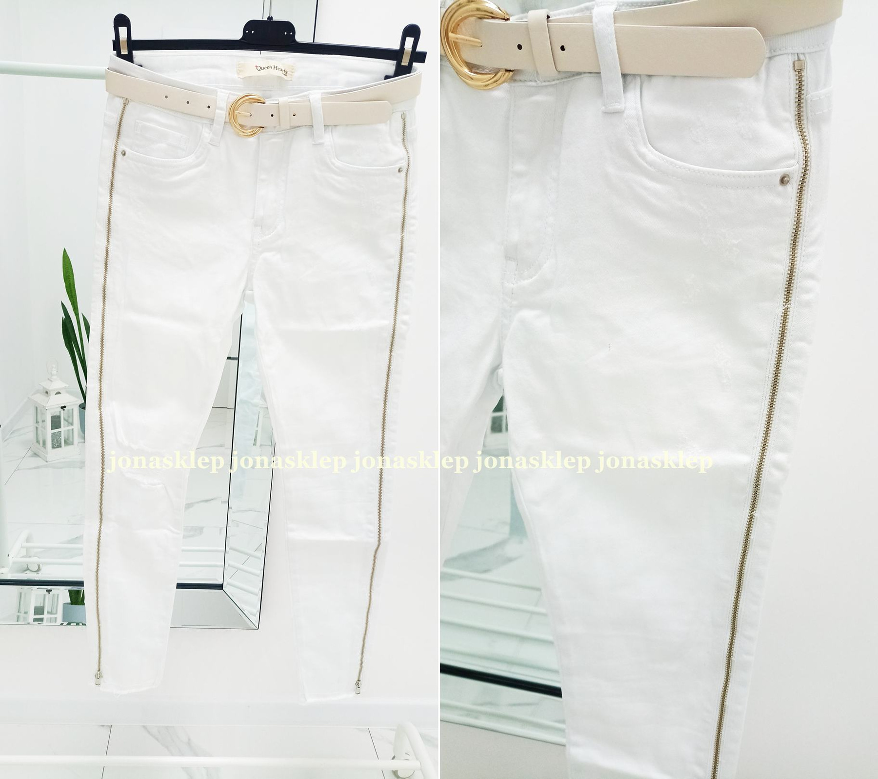 BIAŁE RURKI SLIM FIT Zamek ZIP