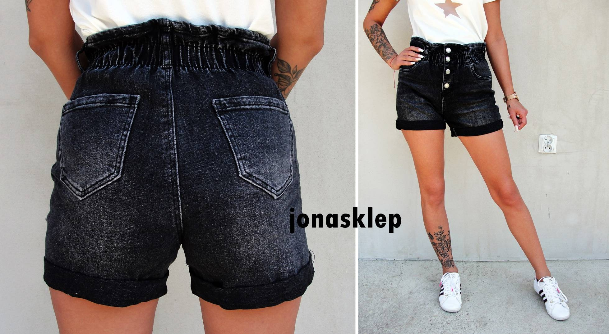 SZORTY hot summer luźne PODWIJANE black