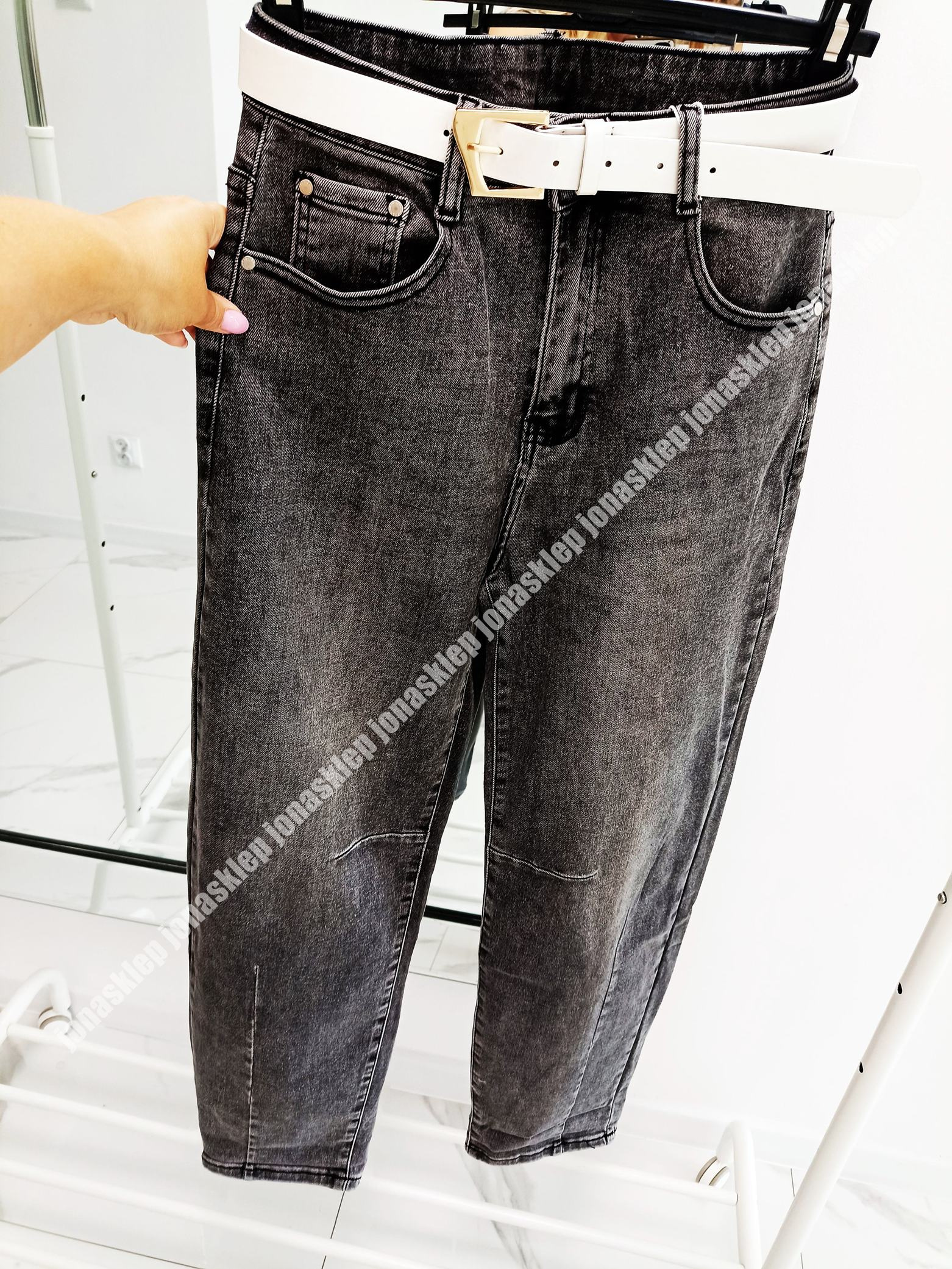 MAYBE mom fit casual ciemne przeszycia PLUS SIZE