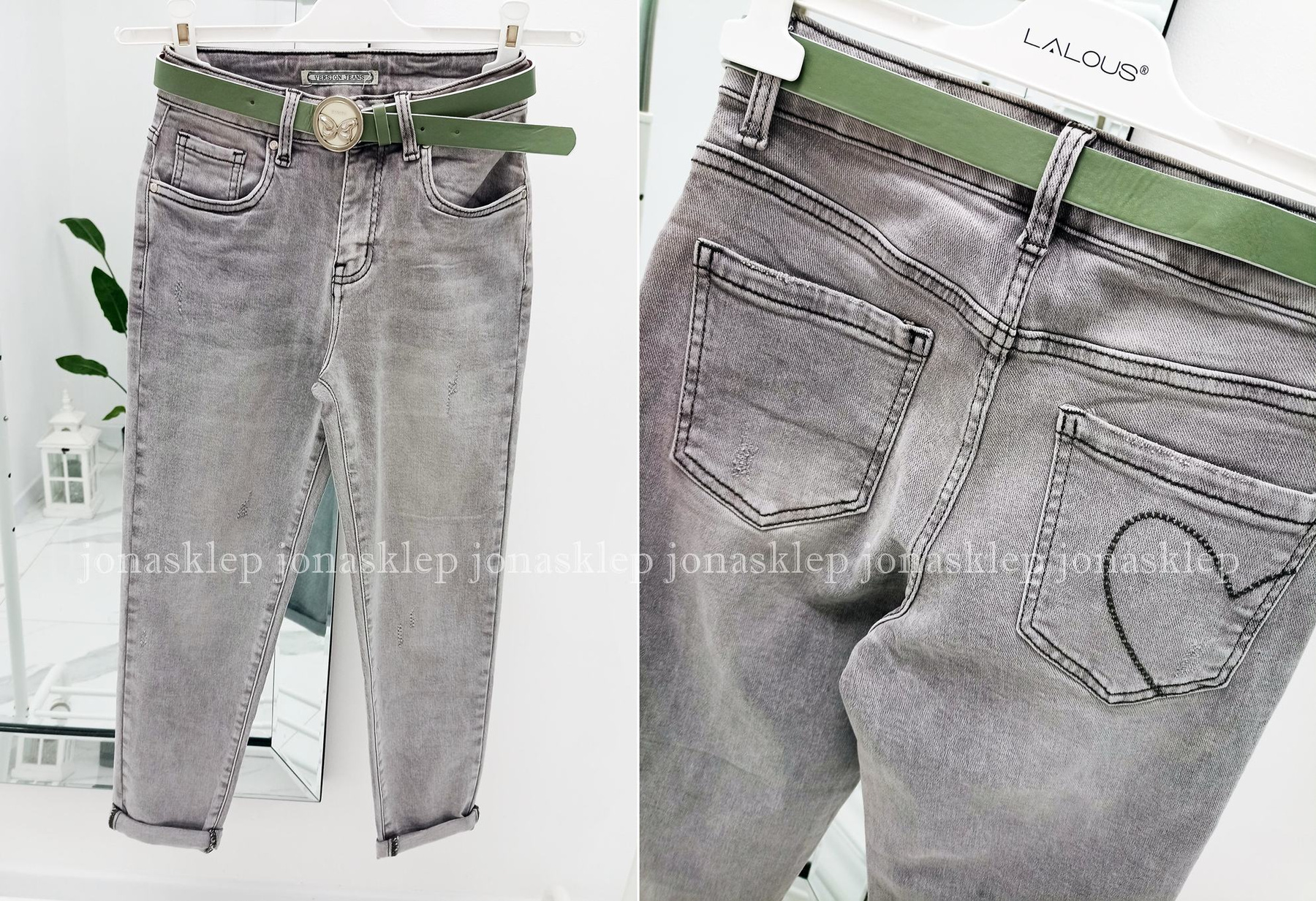 GRAY mom fit casual baggy serce PASEK