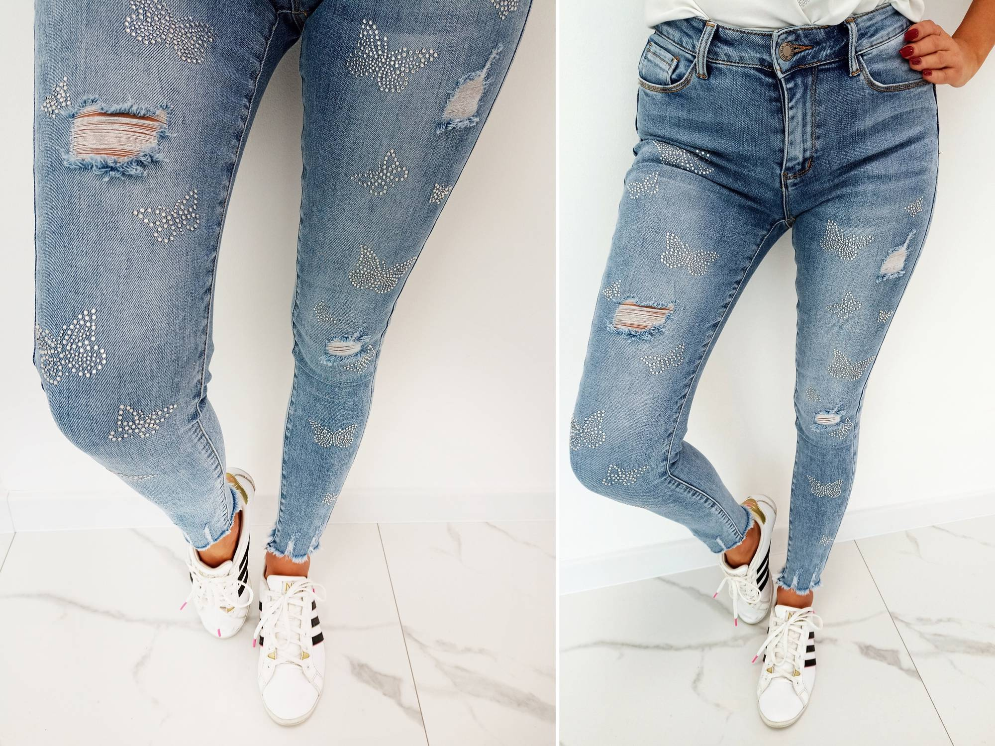 new SLIM FIT jeansy z cyrkoniami butterfly