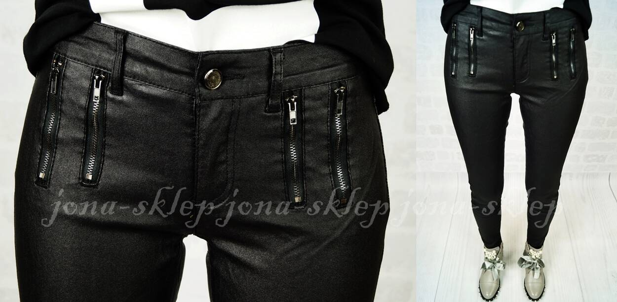 Spodnie eleganckie woskowane zamki ZIP