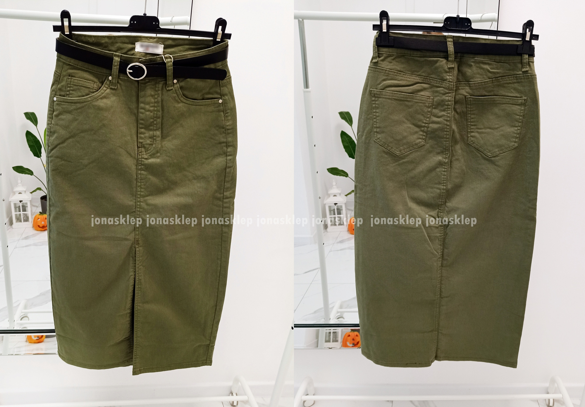 Elegancka KHAKI Spódnica MAXI MIDI rozporek PLUS SIZE