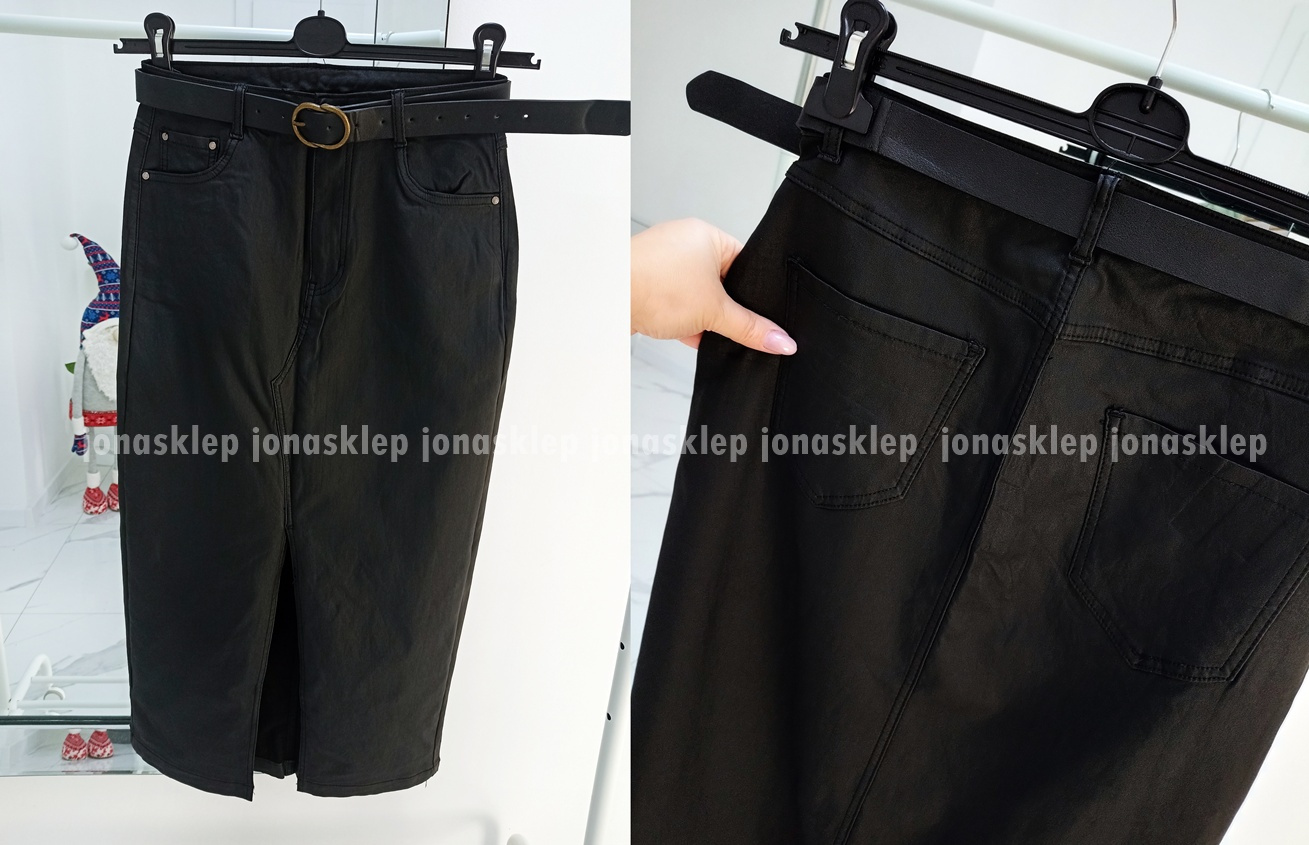 Woskowana Spódnica MAXI rozporek black PLUS SIZE