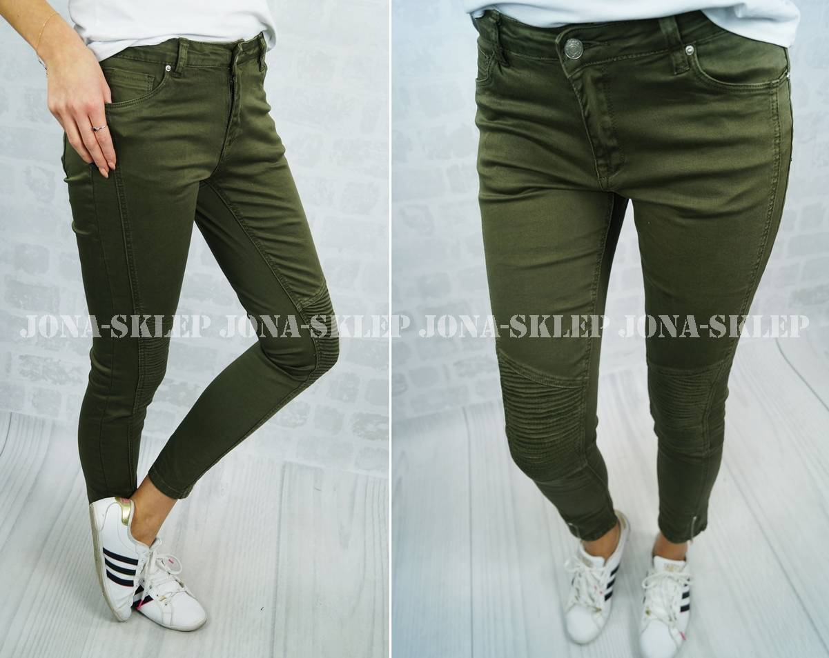 NEW zdobienia JEANS biker zamki khaki