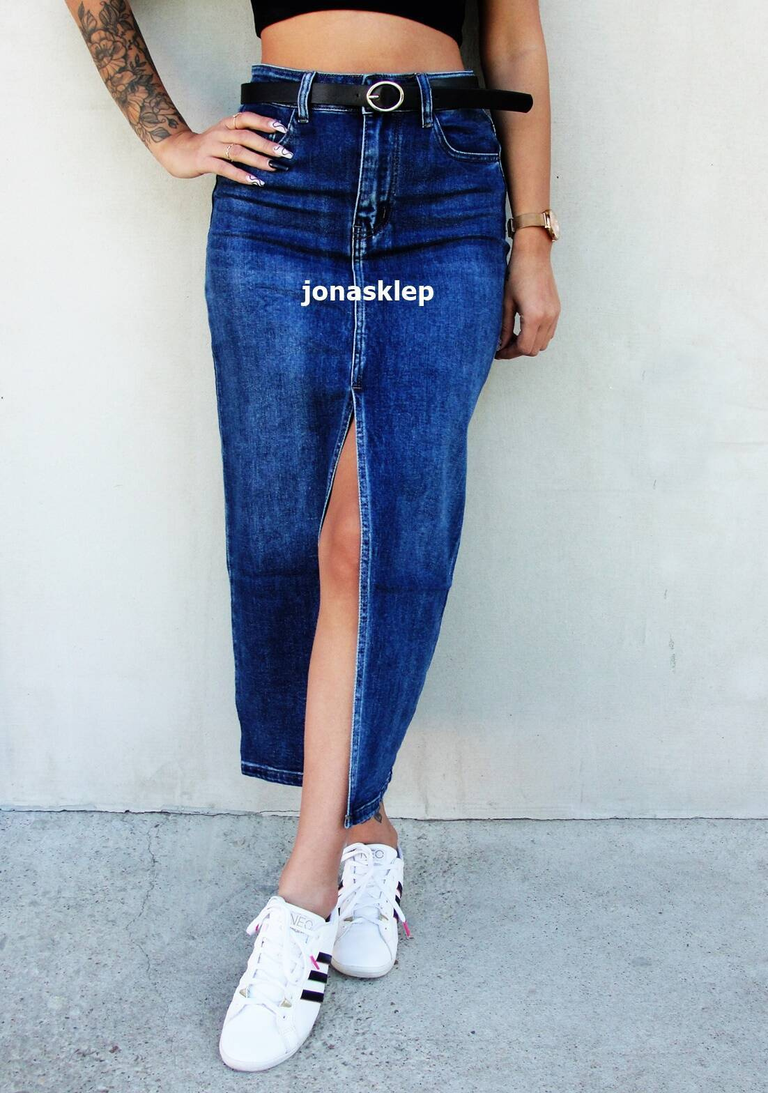 Elegancka jeans Spódnica MAXI MIDI rozporek blue