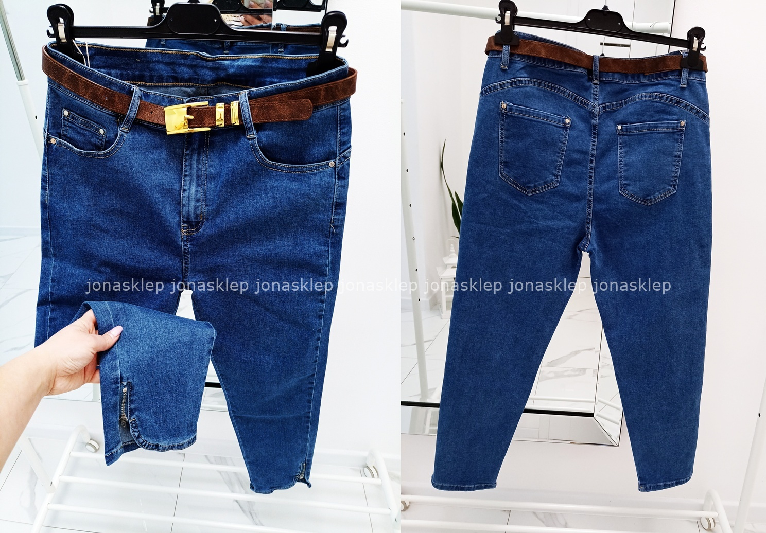 Spodnie jeans SLIM FIT zamki ZIP dark PLUS SIZE 