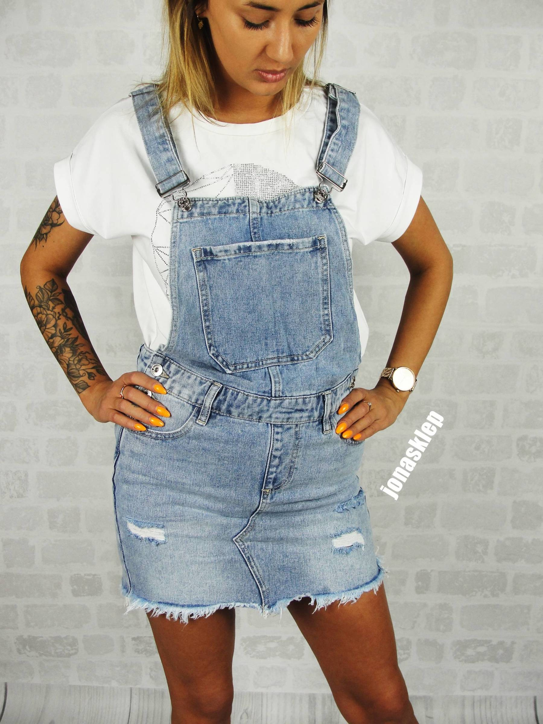 Ogrodniczki jeans dziury szelki spódniczka