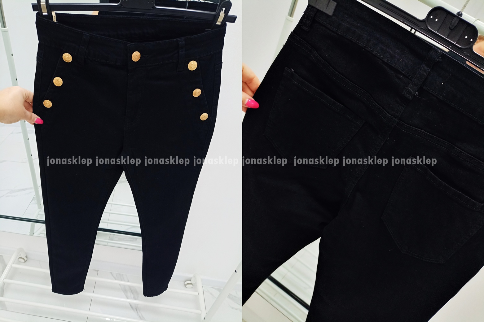 Czarne jeansy złote guziki SLIM FIT BUTTON plus size