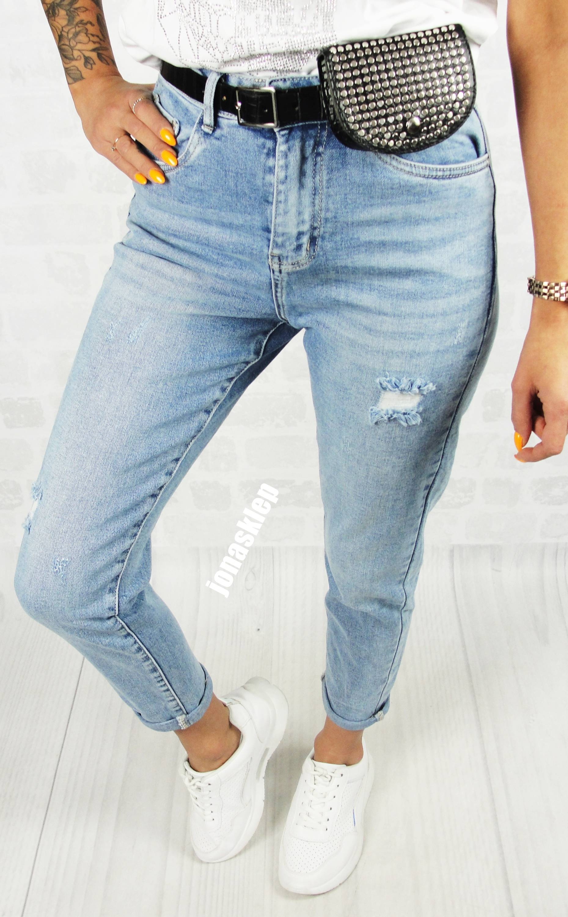 MAYBE mom fit casual jasne baggy pasek saszetka