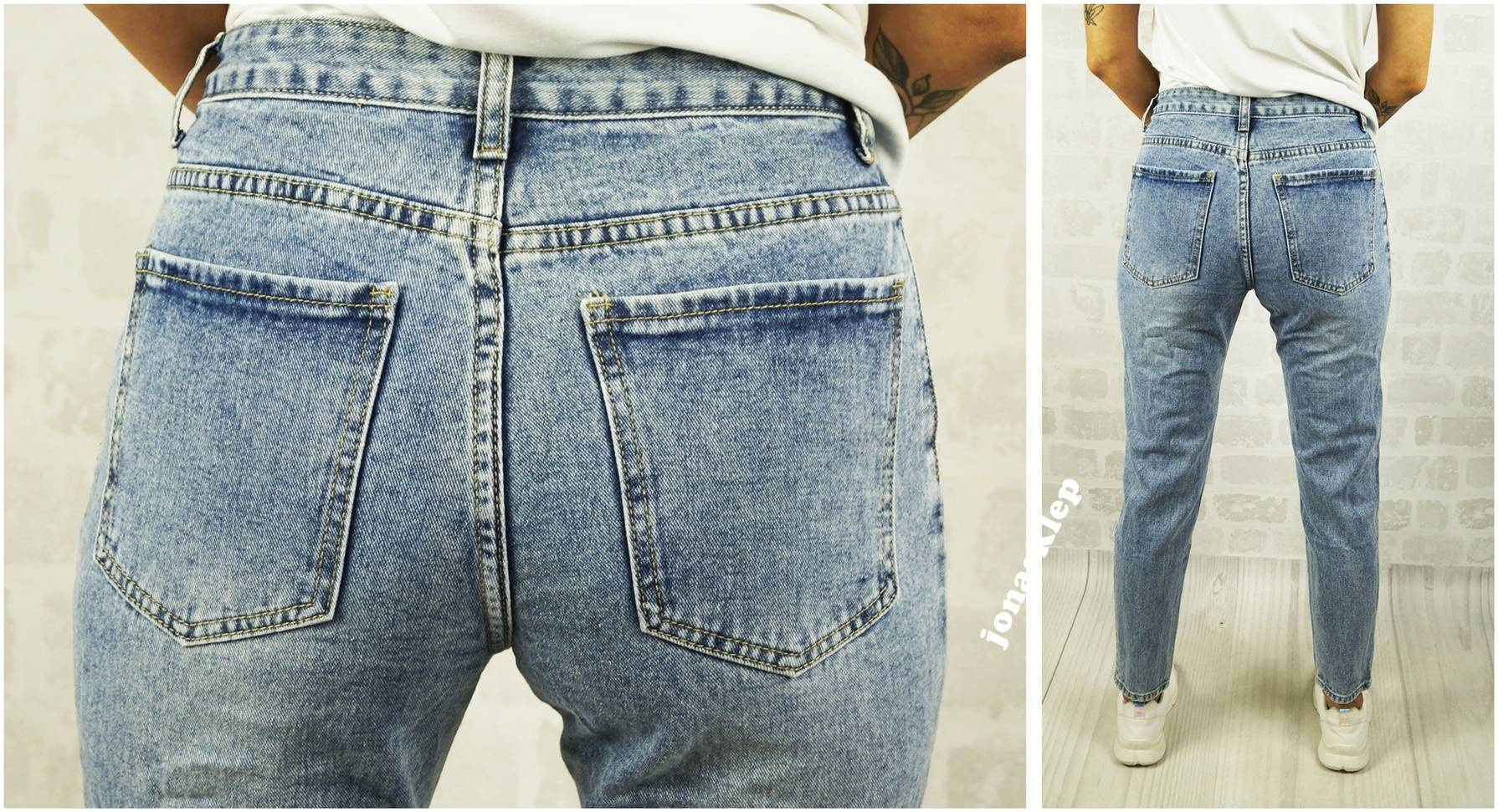 MOM FIT eleganckie JEANSY jasne CHINOSY 