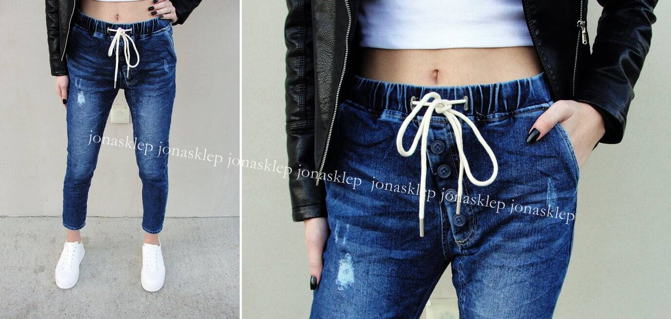 NEW zdobienia JEANS gumki joggery guziki