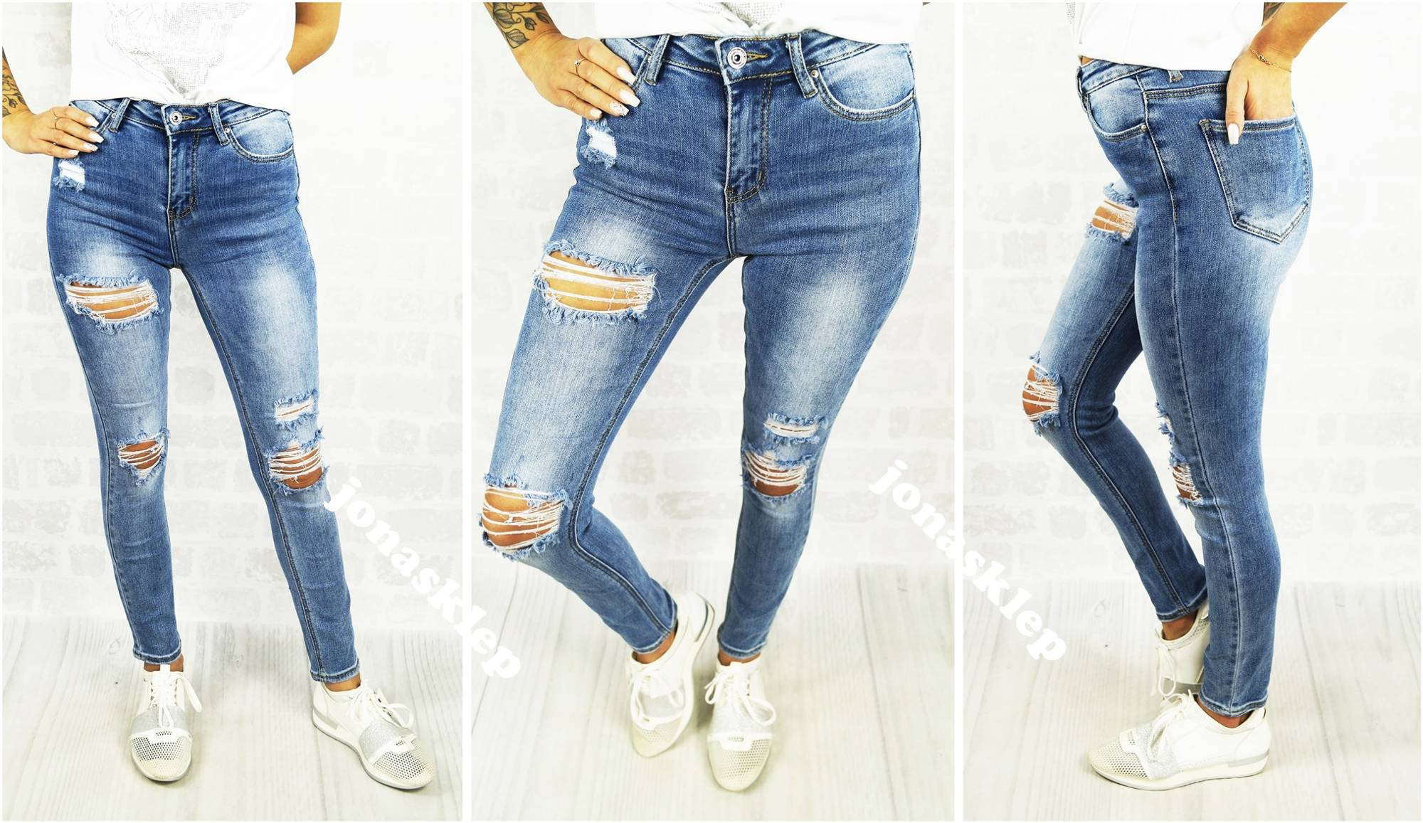 DENIM CASUAL jeansy PRZETARCIA dziury HOLES