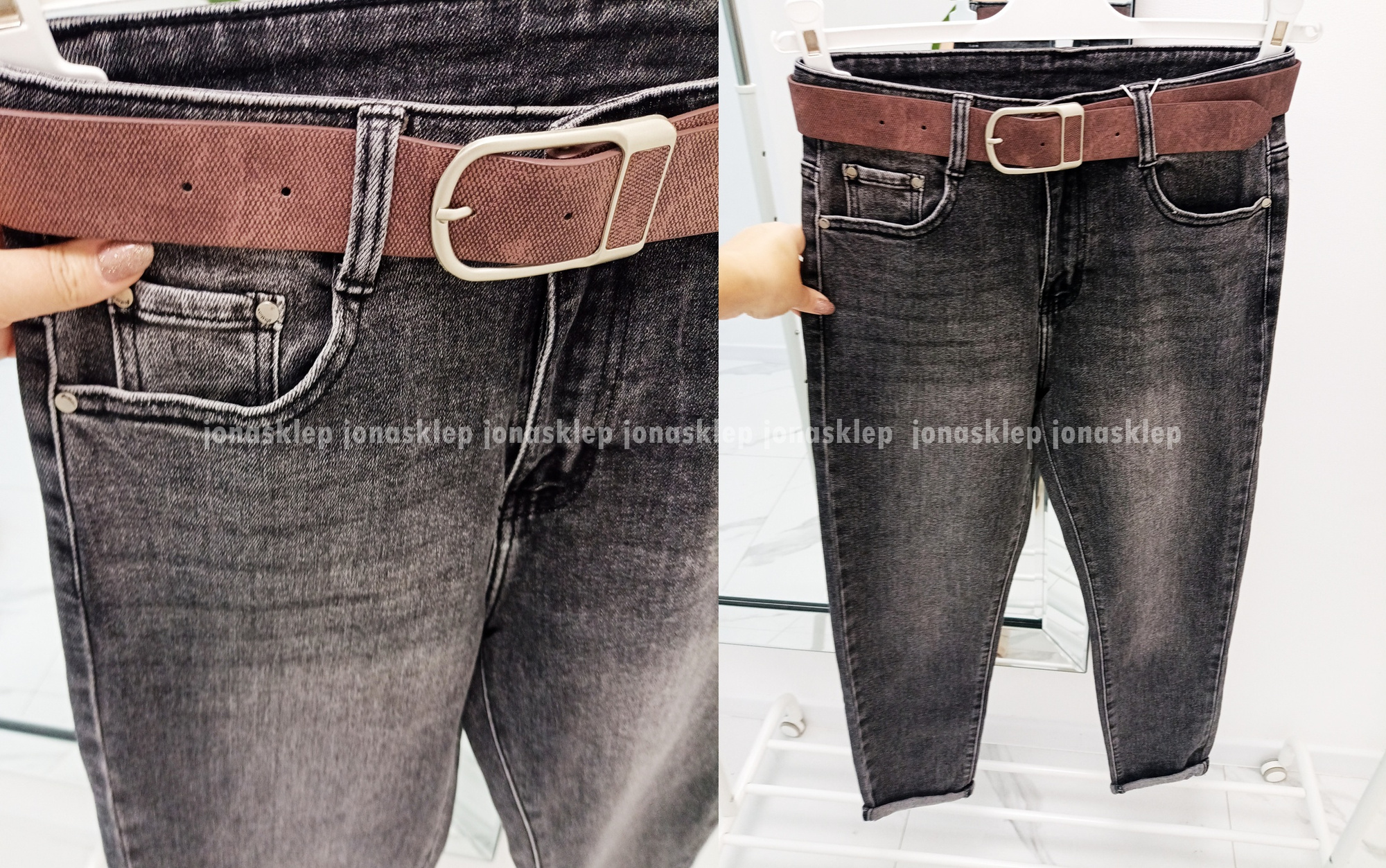 MAYBE mom fit casual GRAY baggy PLUS SIZE pasek
