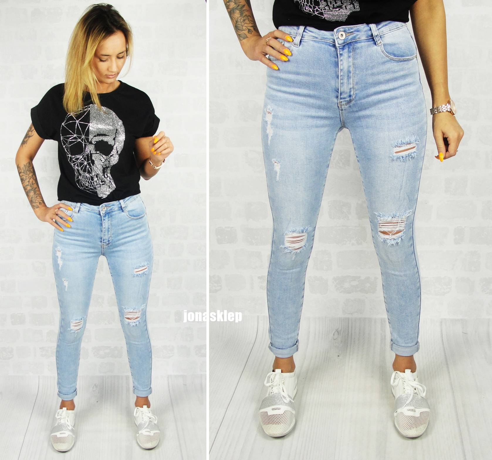 Jeans DZIURY jasne RURKI podwijane lau
