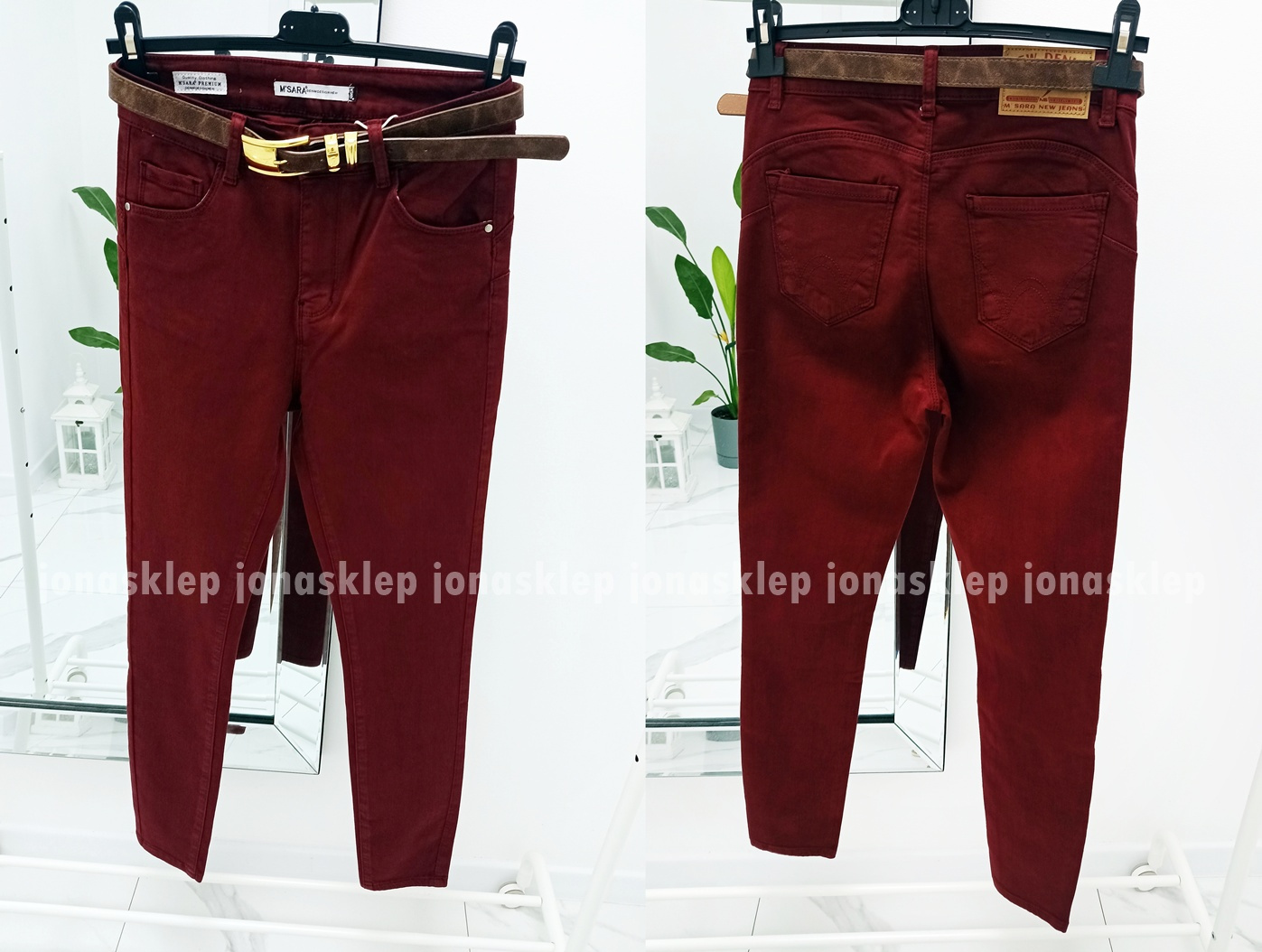 Jeansy BORDOWE PUSH UP casual bordo PLUS SIZE