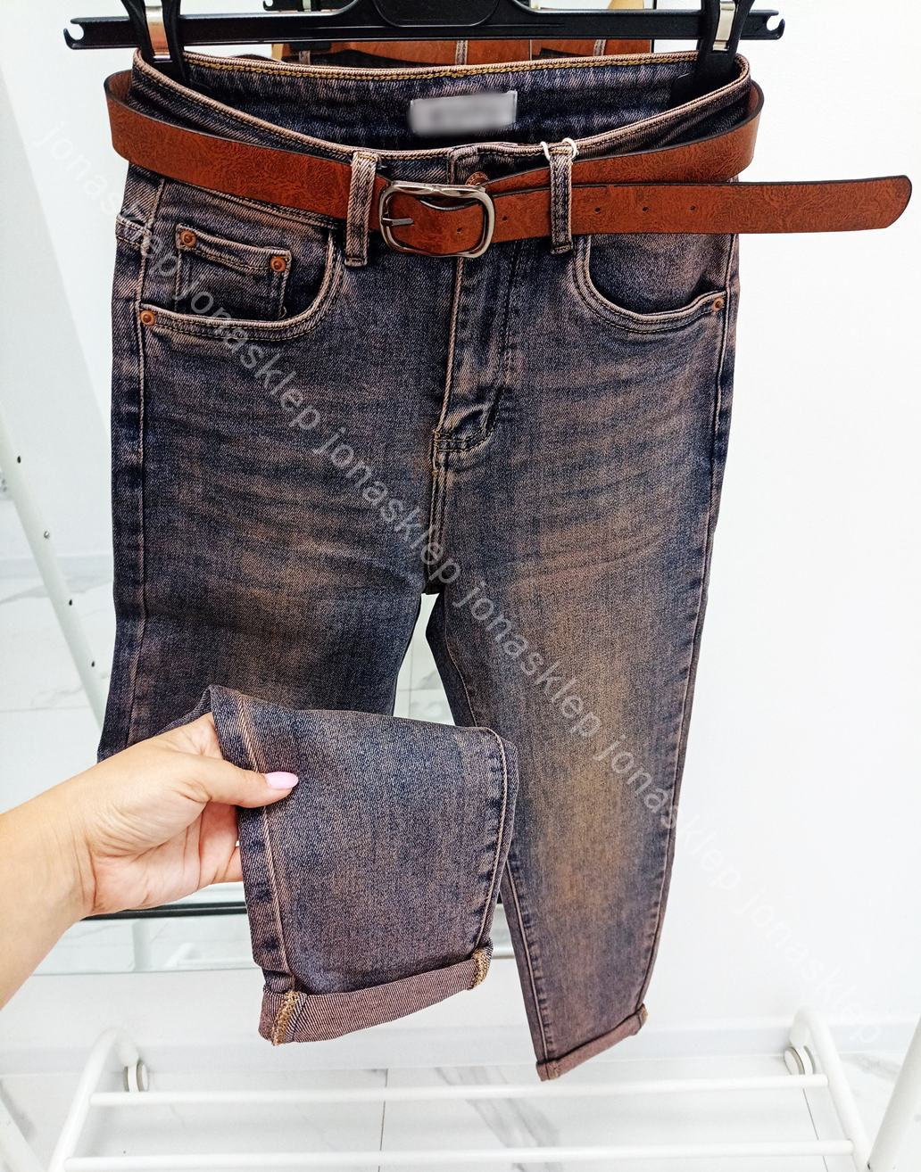 Jeansy mom fit casual baggy pasek 