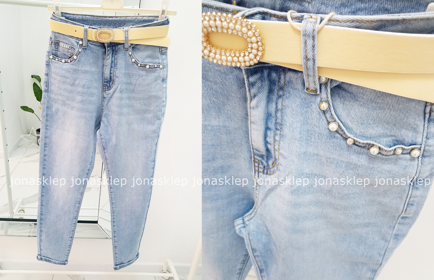 PAPERBAG JEANS new look LUŹNE perły mom fit pasek