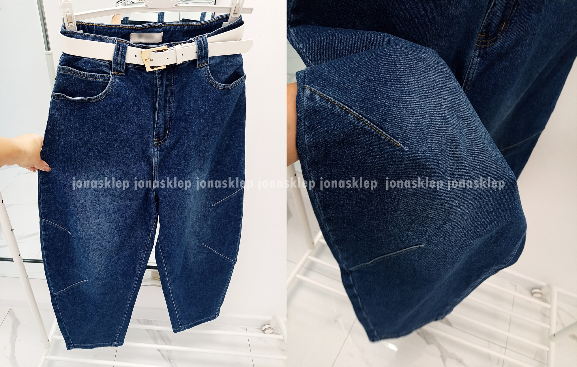 MAYBE mom fit casual blue dark przeszycia PLUS SIZE