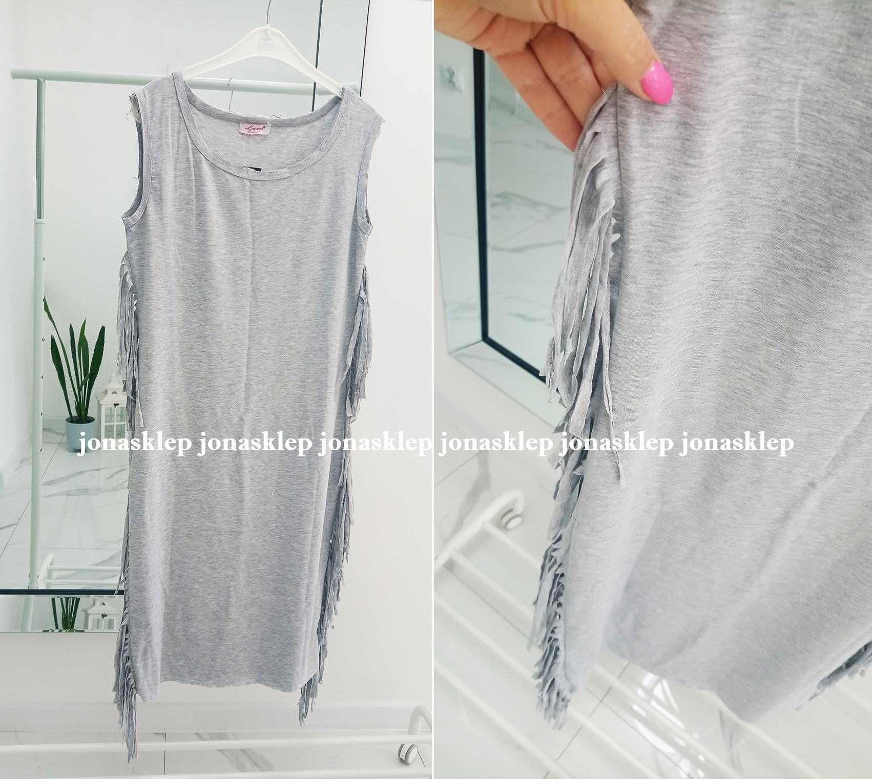 Gray sukienka midi szara z frędzlami