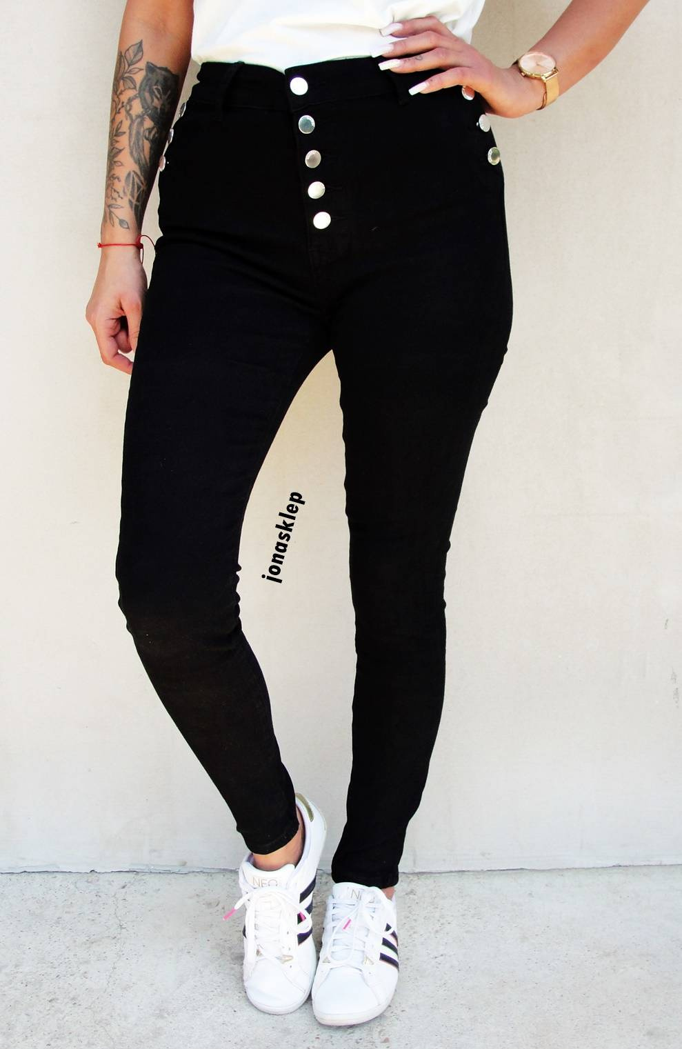 CZARNE RURKI jeans SLIM FIT guziki BUTTON