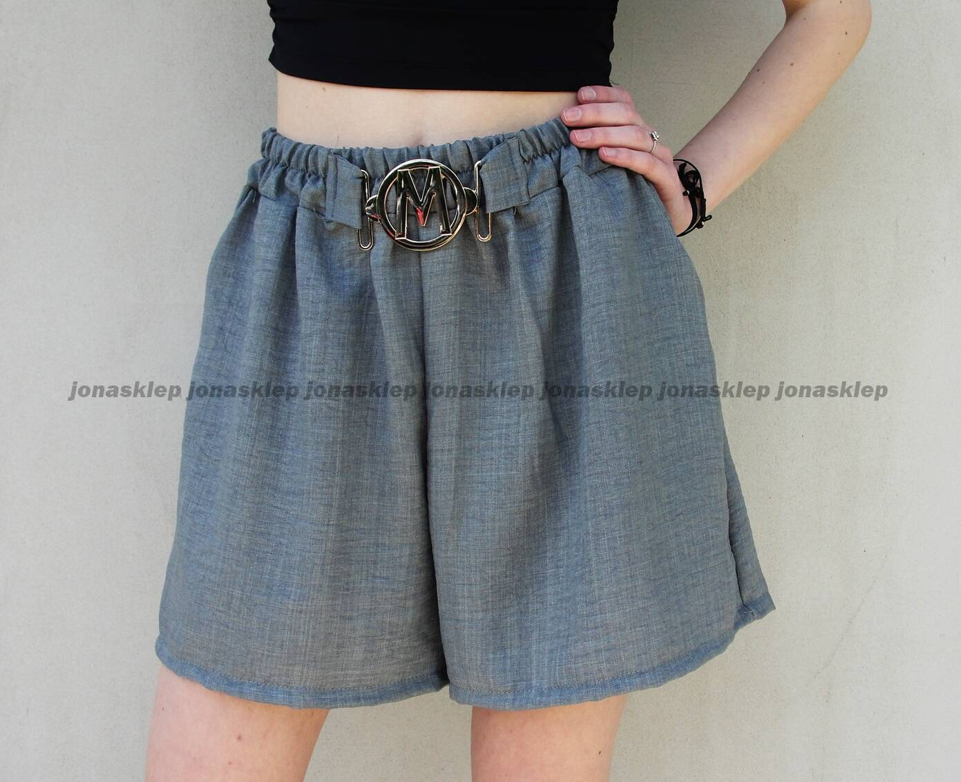 Luźne SZORTY logo klamra GRAY gumka