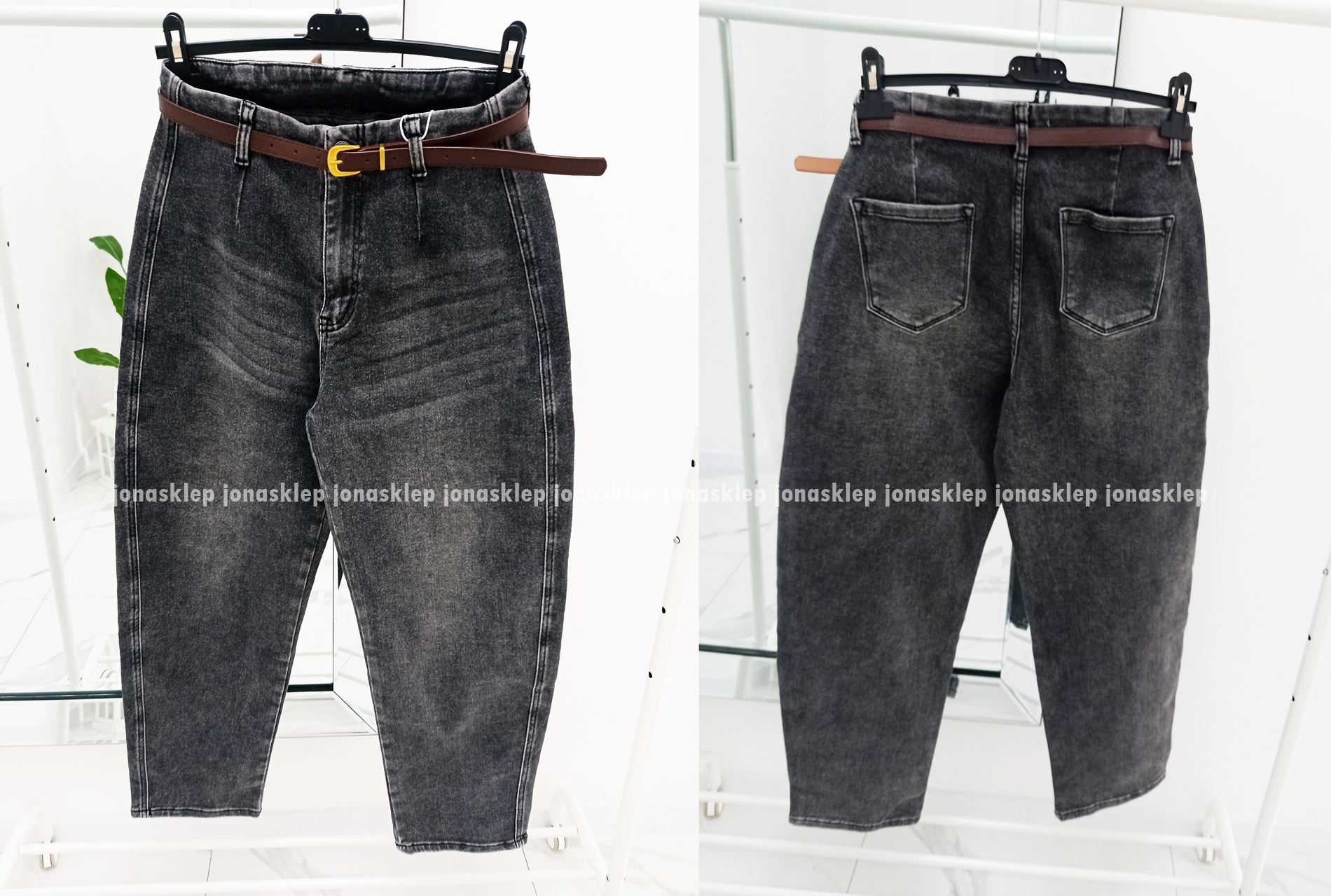 BALLON JEANS casual gray zaszewki PASEK PLUS SIZE