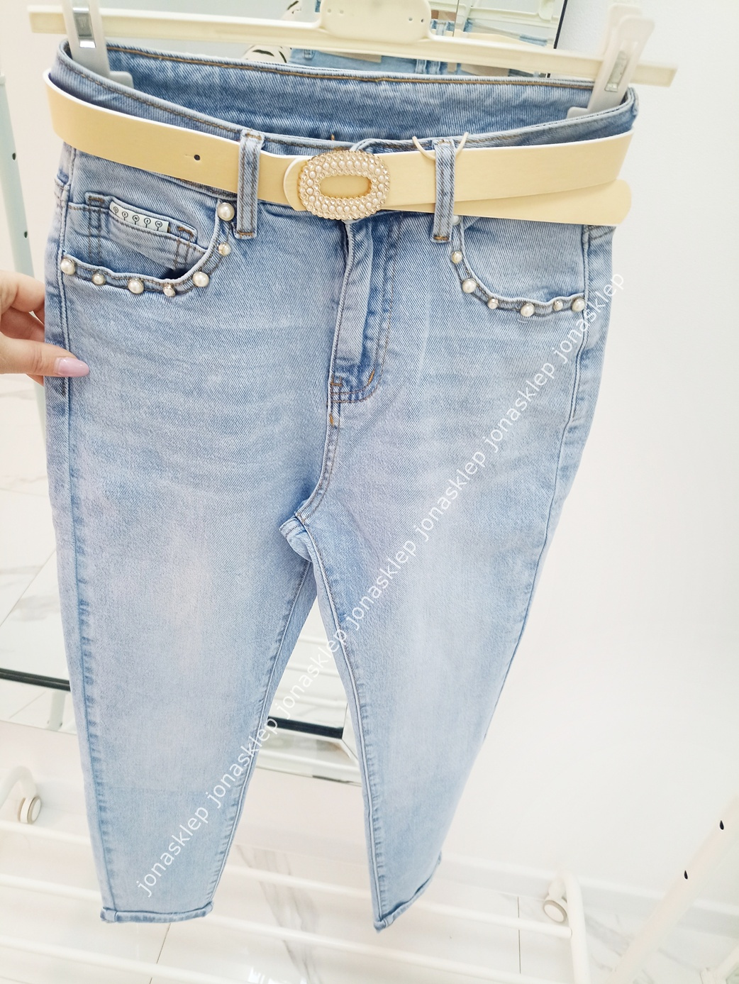 PAPERBAG JEANS new look LUŹNE perły mom fit pasek