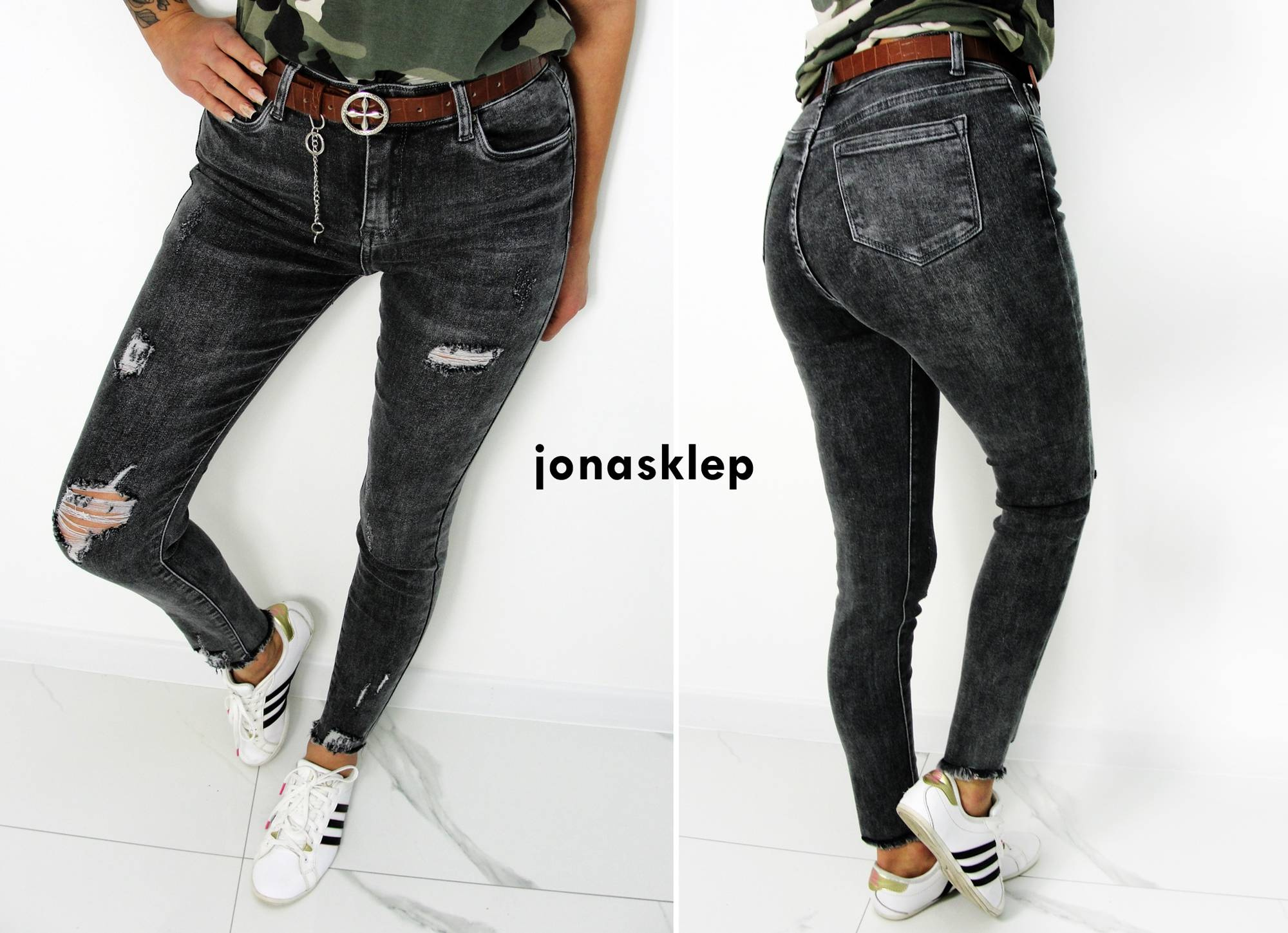 RURKI SKINNY JEANS przetarcia gray pasek