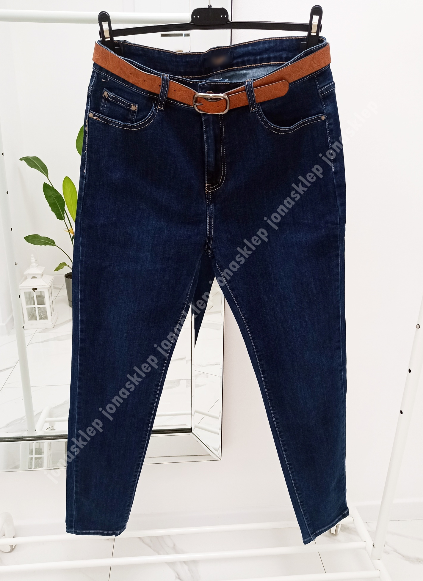 Premium jeansy DAMSKIE rurki dark blue PLUS SIZE