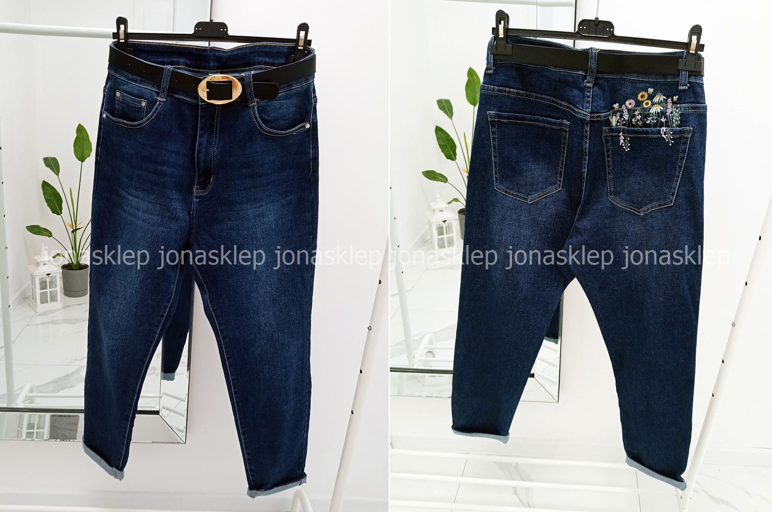 FLOWERS mom fit casual blue dark HAFT PLUS SIZE