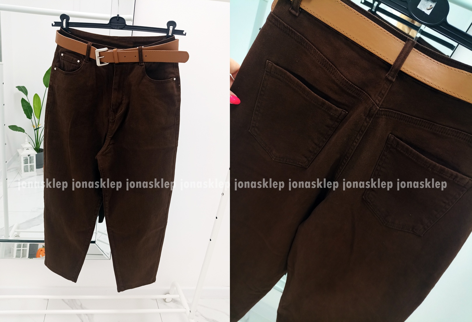 BALLON JEANS casual czekoladowe PASEK PLUS SIZE