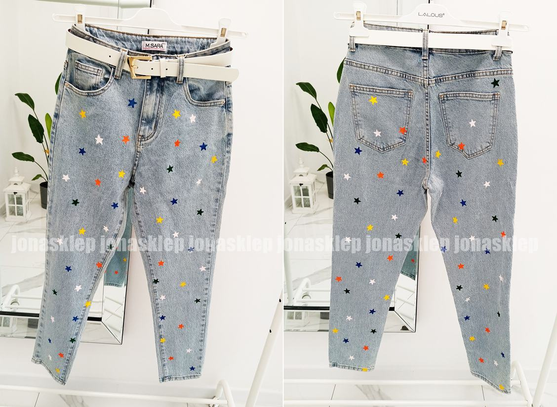 BAGGY mom fit jeansy print Nadruk NASZYWKI STAR