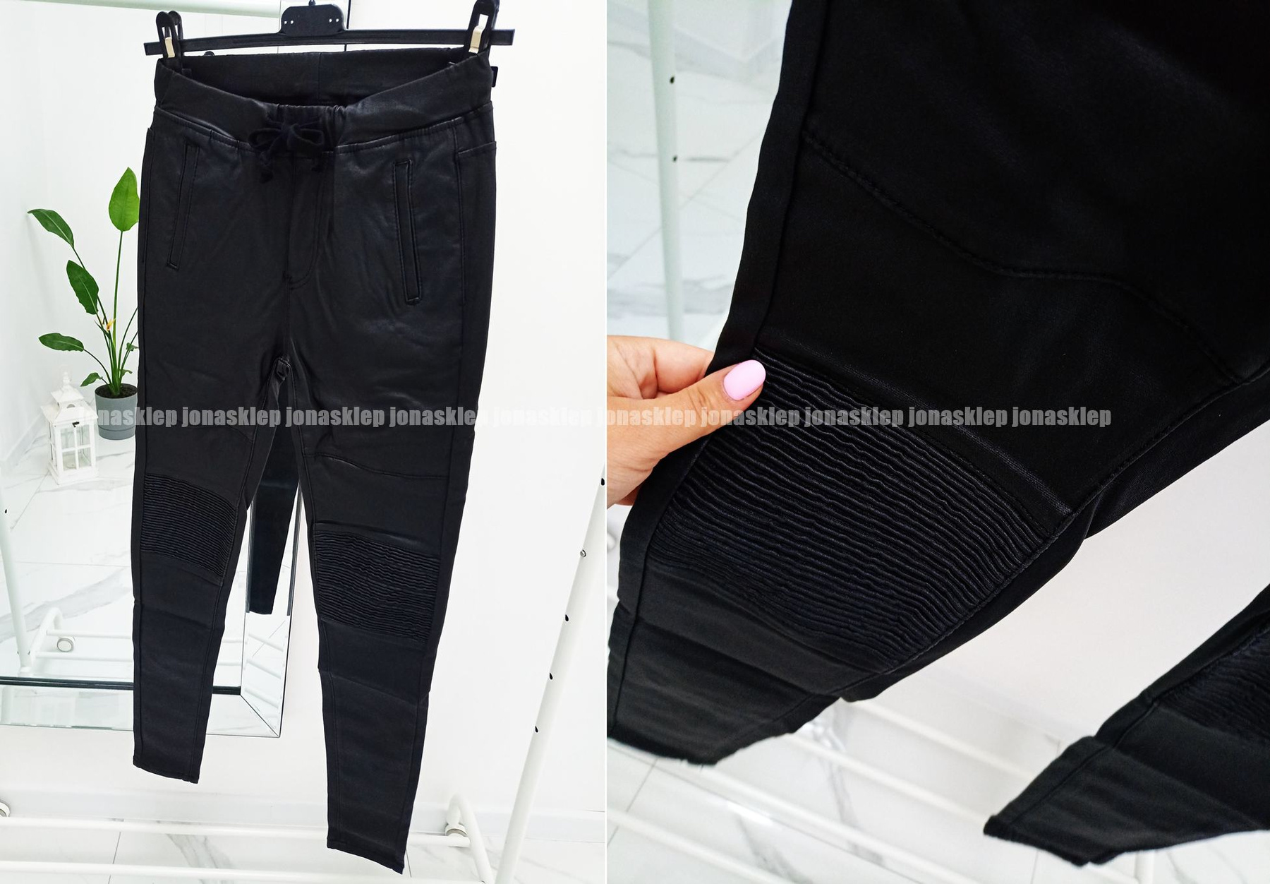 BONNIE spodnie woskowane black z bikerem