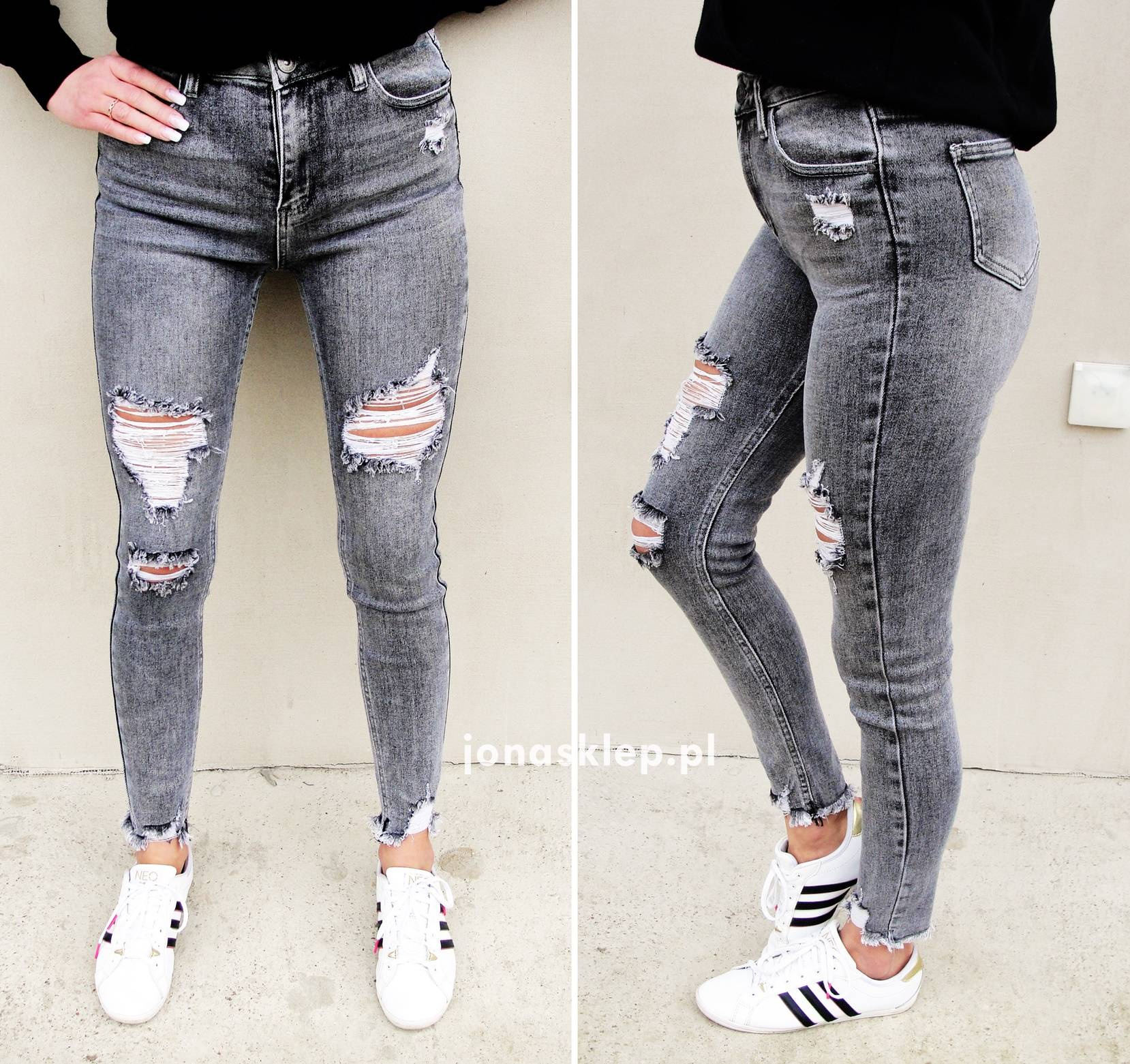 RURKI SKINNY JEANS przetarcia gray dziury