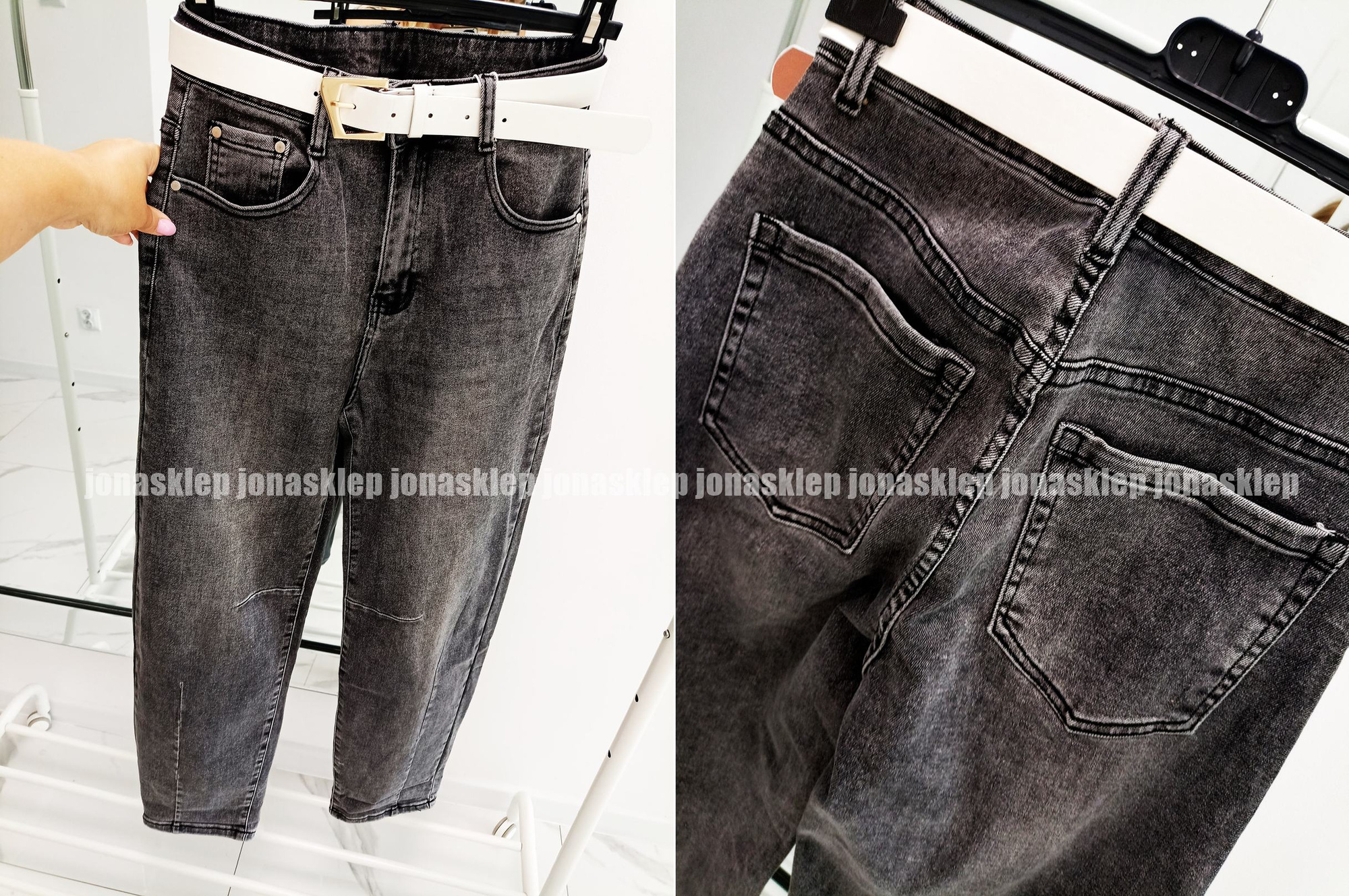 MAYBE mom fit casual ciemne przeszycia PLUS SIZE