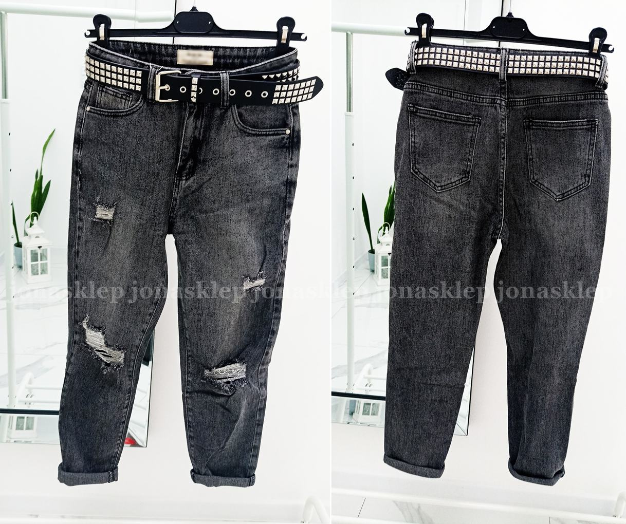 DENIM MOM FIT GRAY JEANSY HOLES