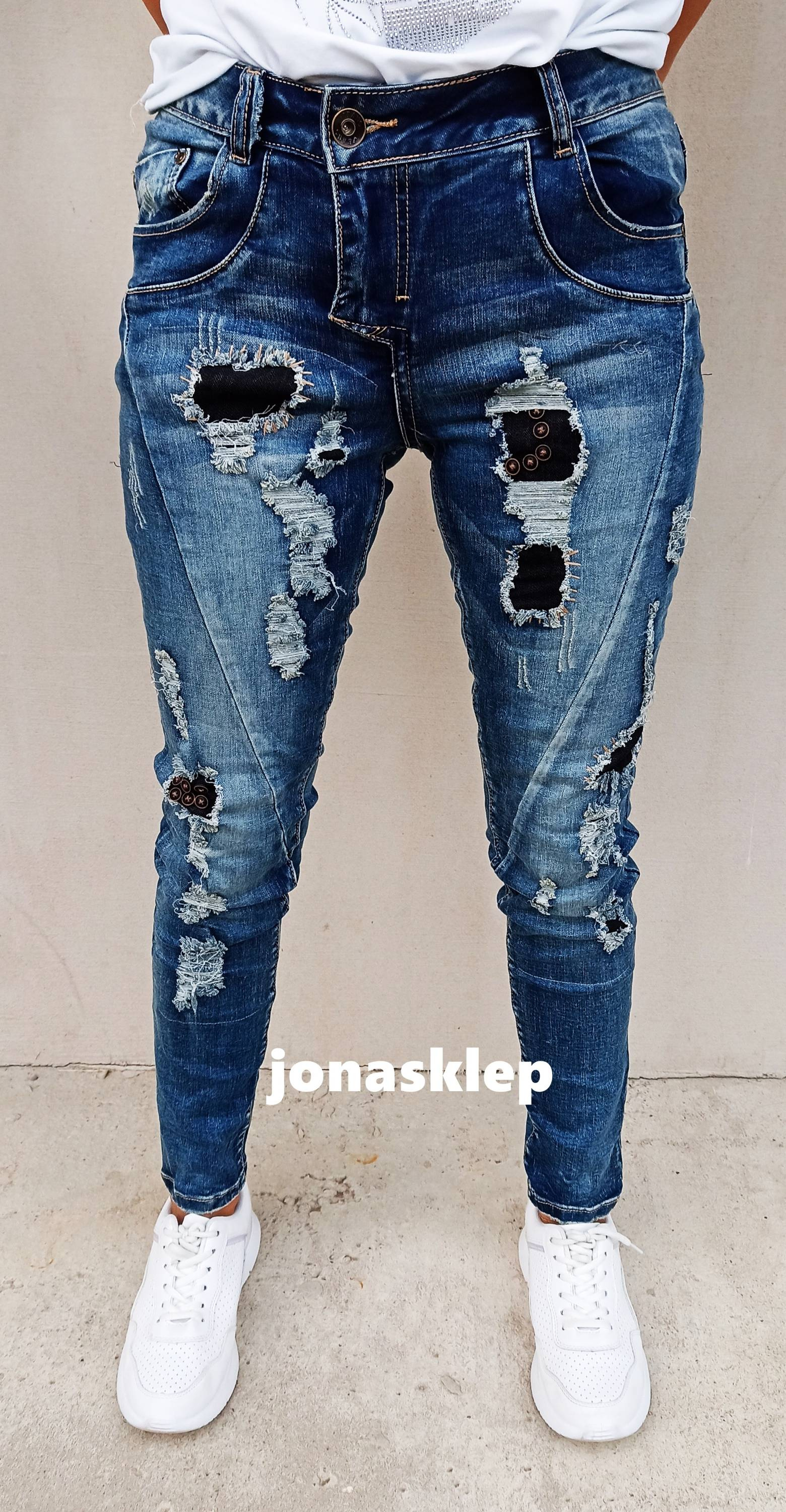 NEW JEANSY ELEGANCE ŁATY DŻETY 