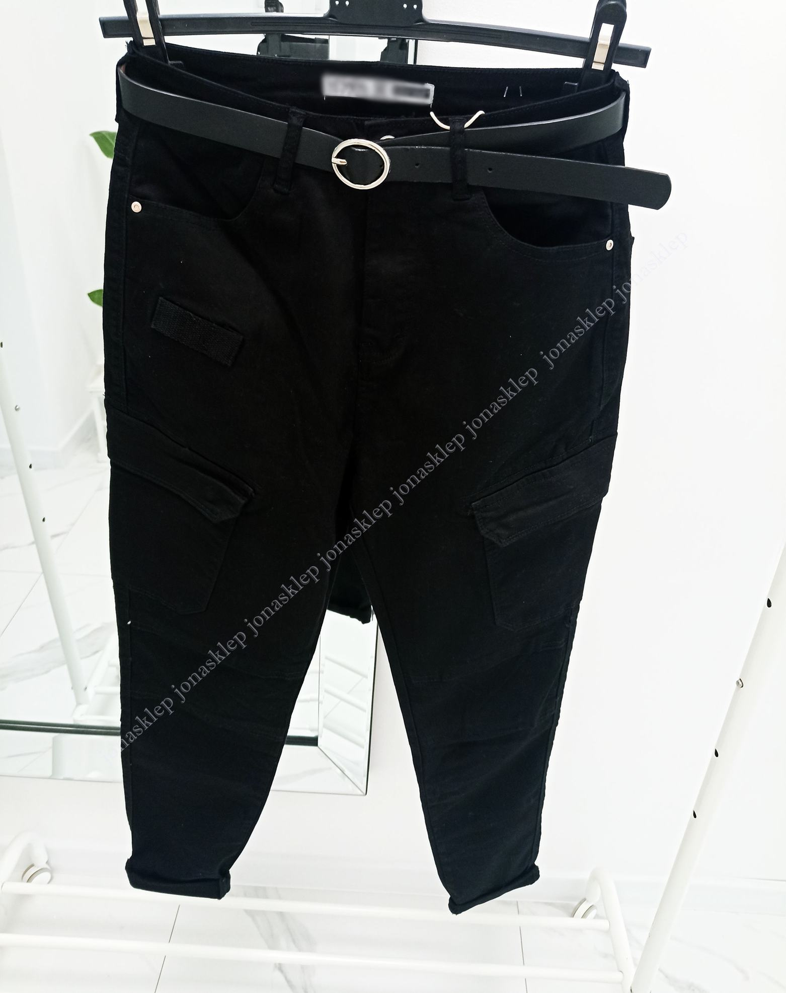 NEW STYLE bojówki jeans BLACK pasek